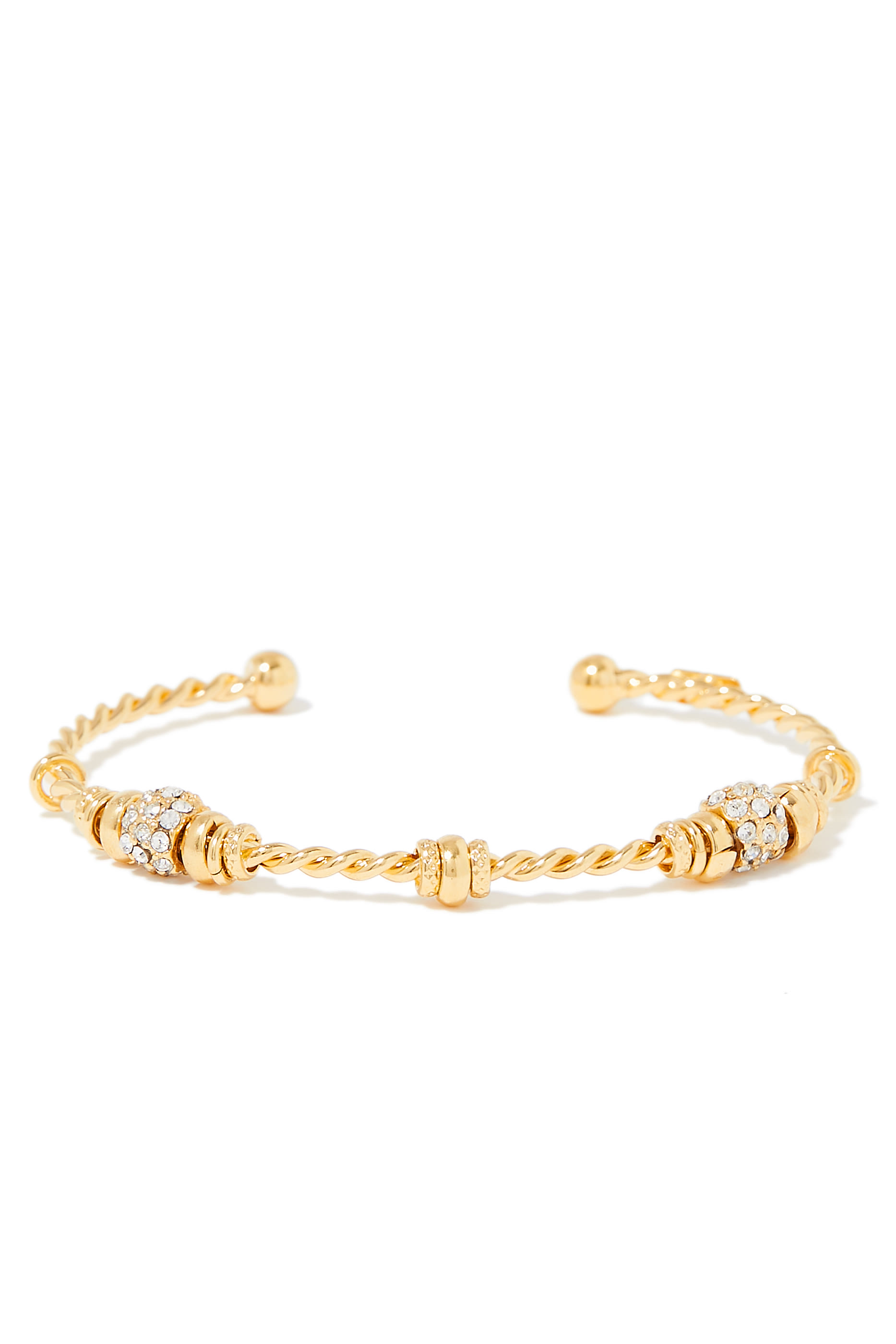 Jonc Torsade Bracelet, Gold-Plated Metal & Crystals
