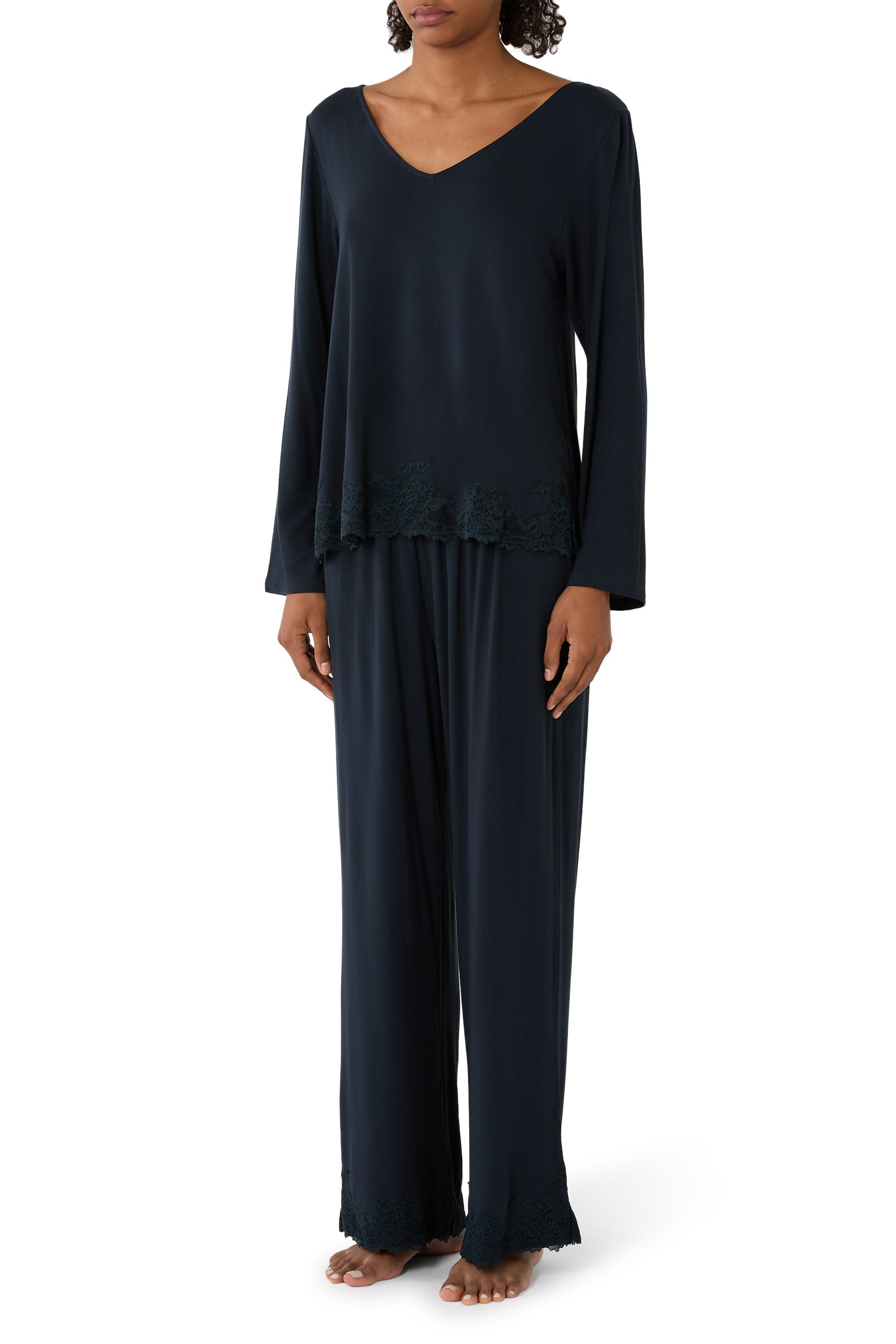 Jersey Lace Appliqu&eacute; Long Sleeve Pyjama Set 