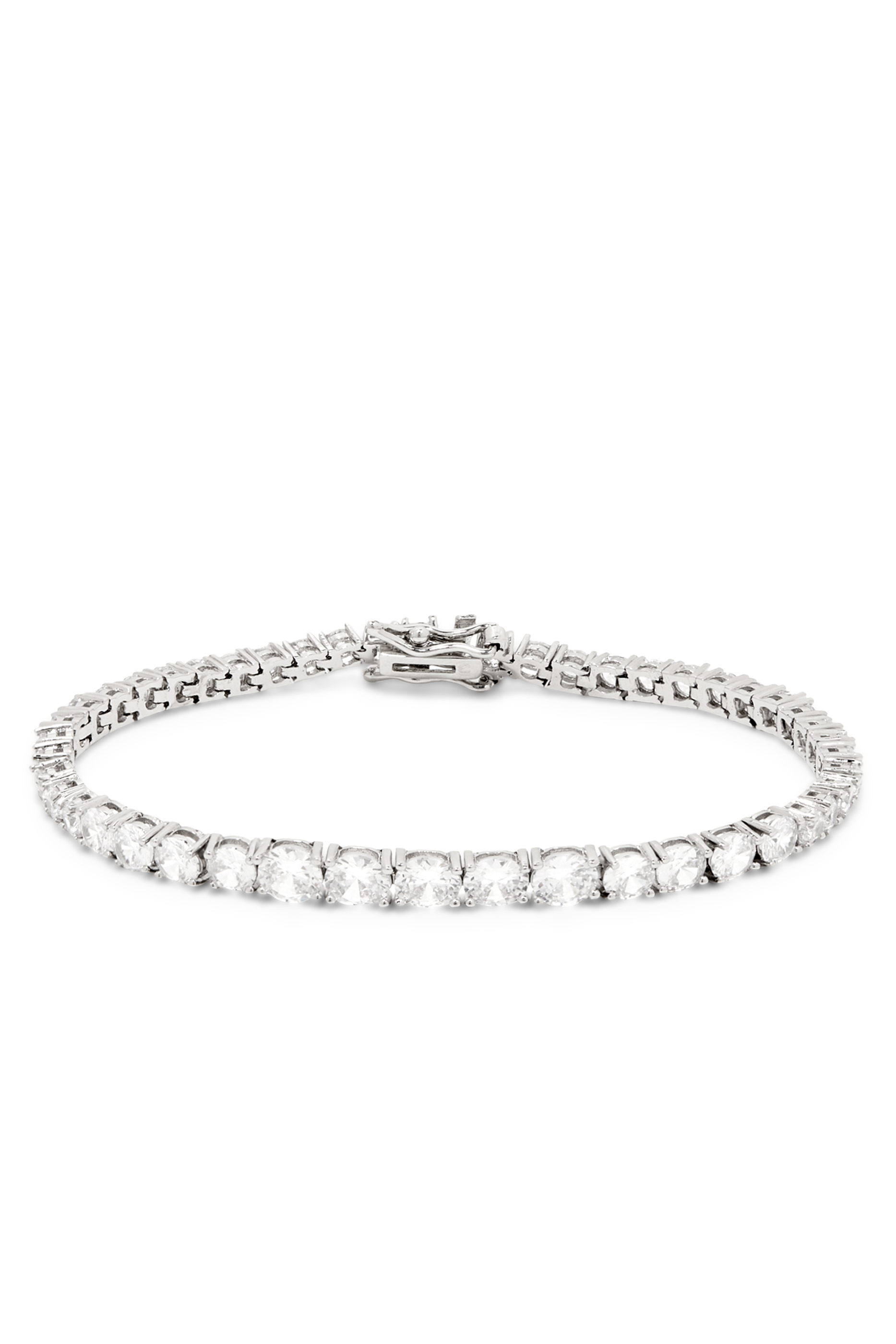 Round CZ Tennis Bracelet, Rhodium-Plated Brass & Cubic Zirconia