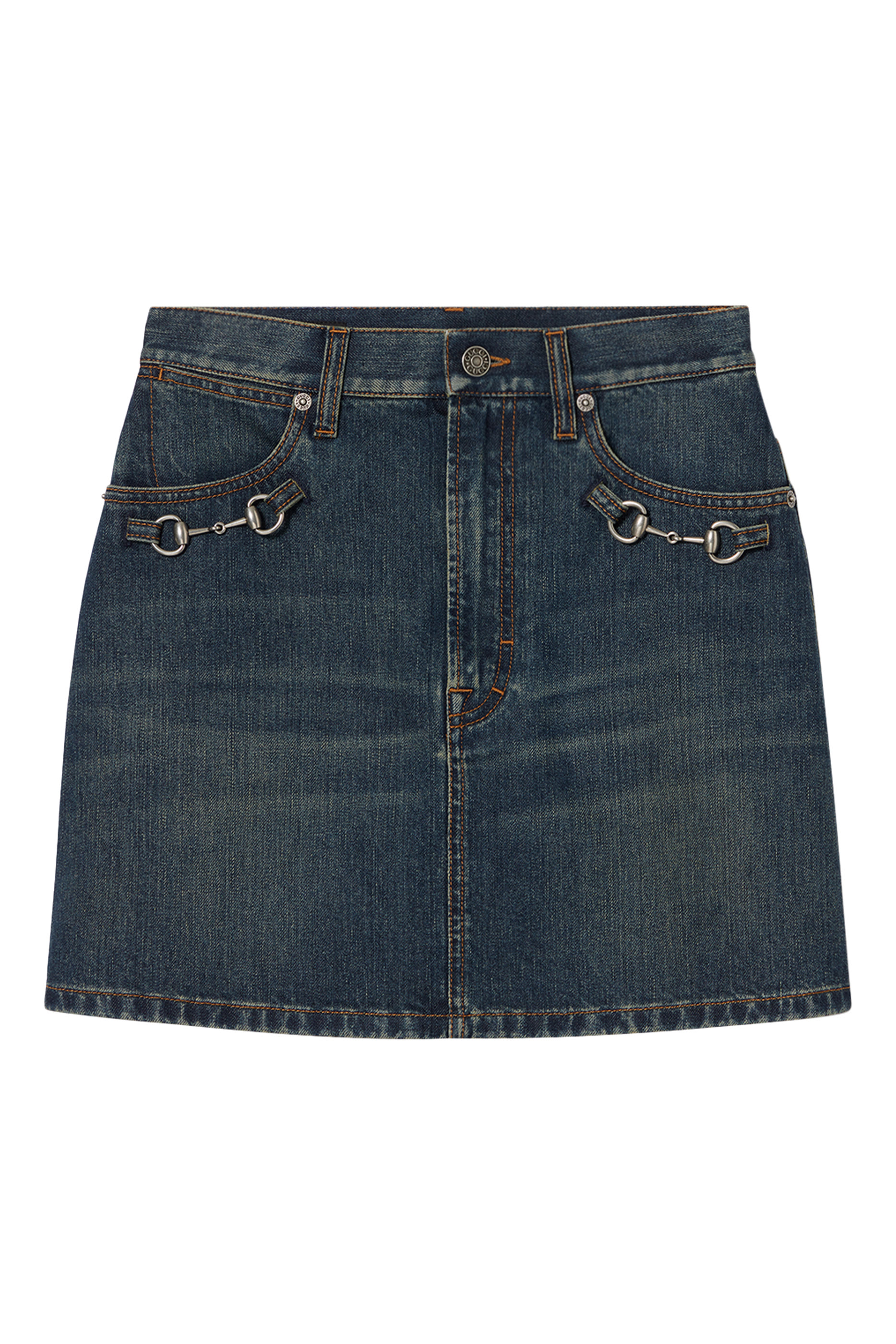 Cotton Denim Skirt with Horsebit