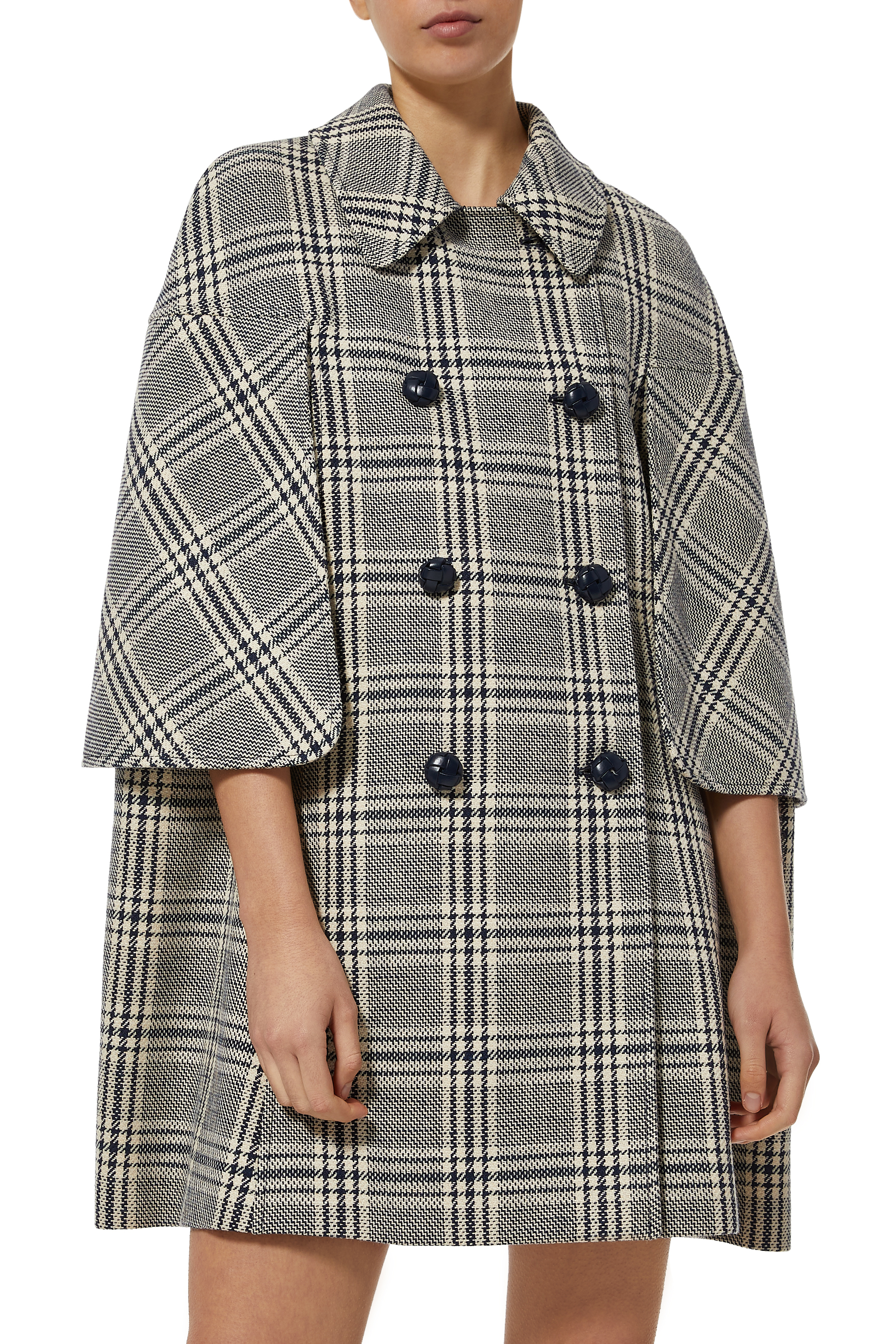 Check Wool Cape Coat
