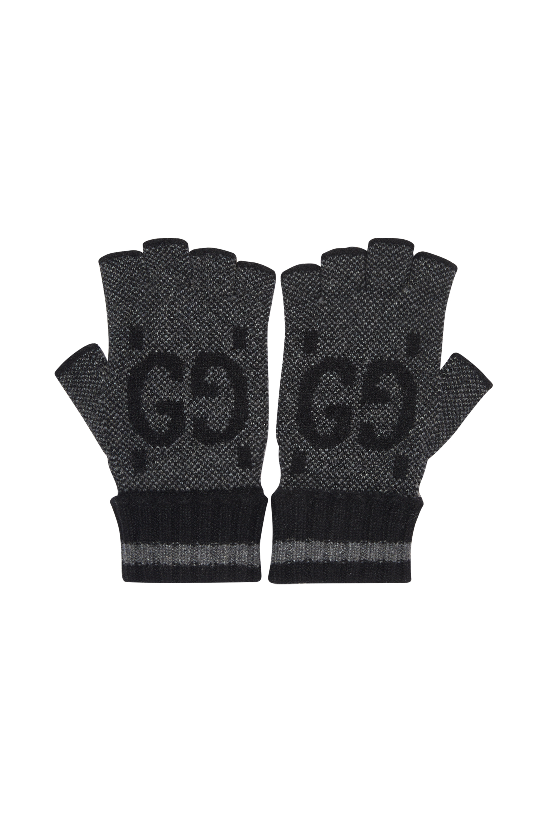 Fingerless Monogrammed Jacquard-Knit Cashmere Gloves