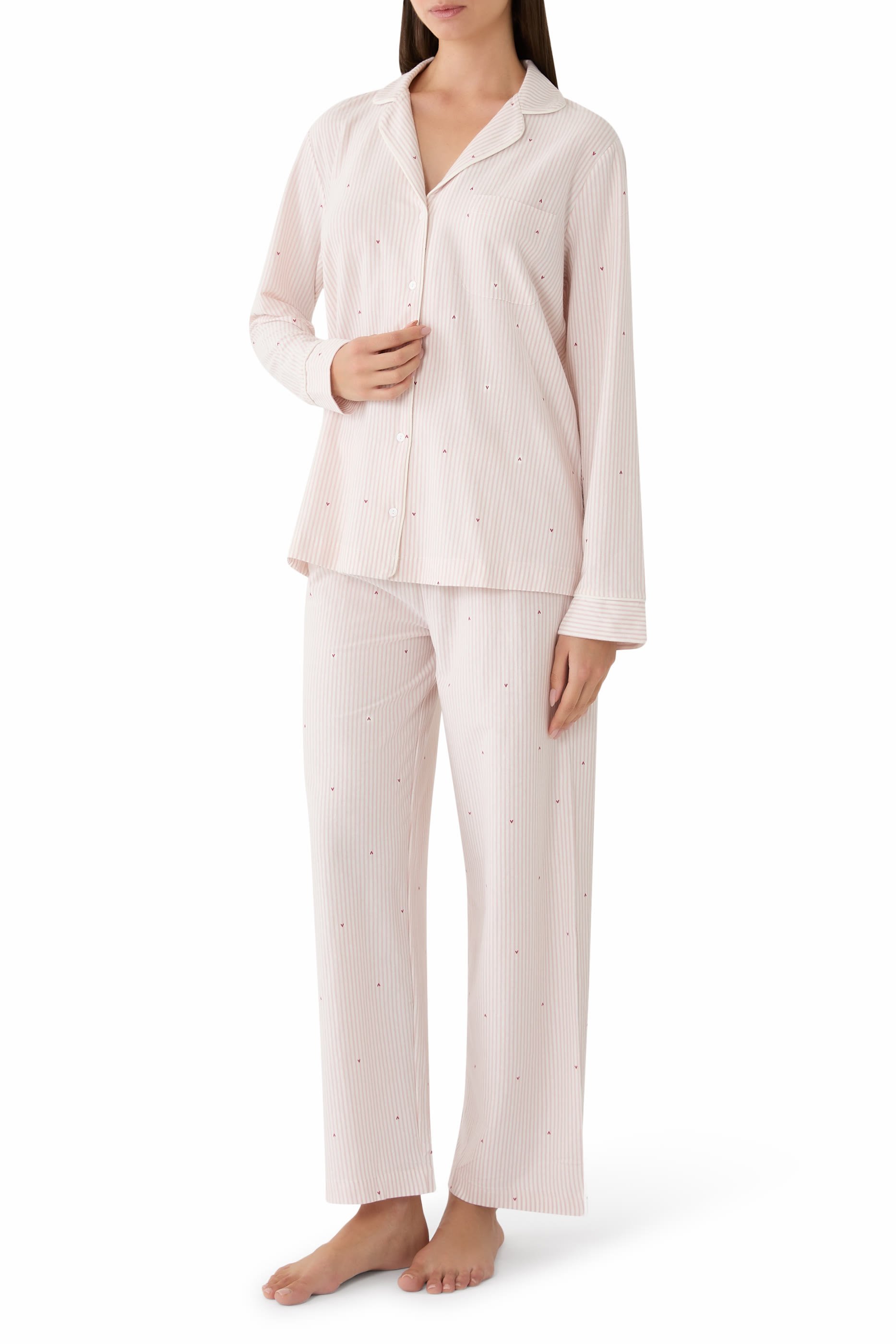 Brushed Organic Cotton Heart Stripe Classic Pajama Set