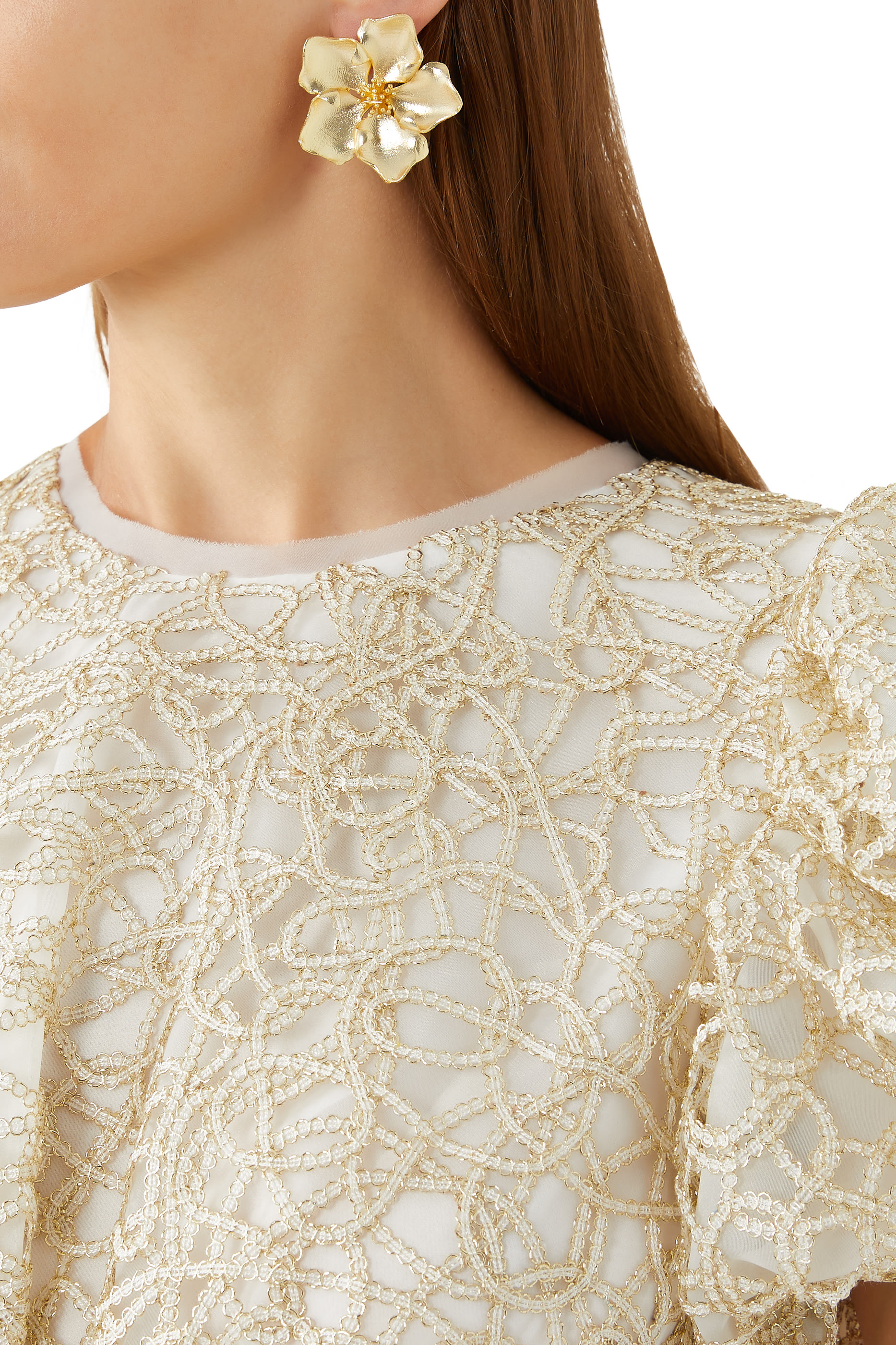 Iys Floral Stud Earrings, 18K Gold-Plated Brass