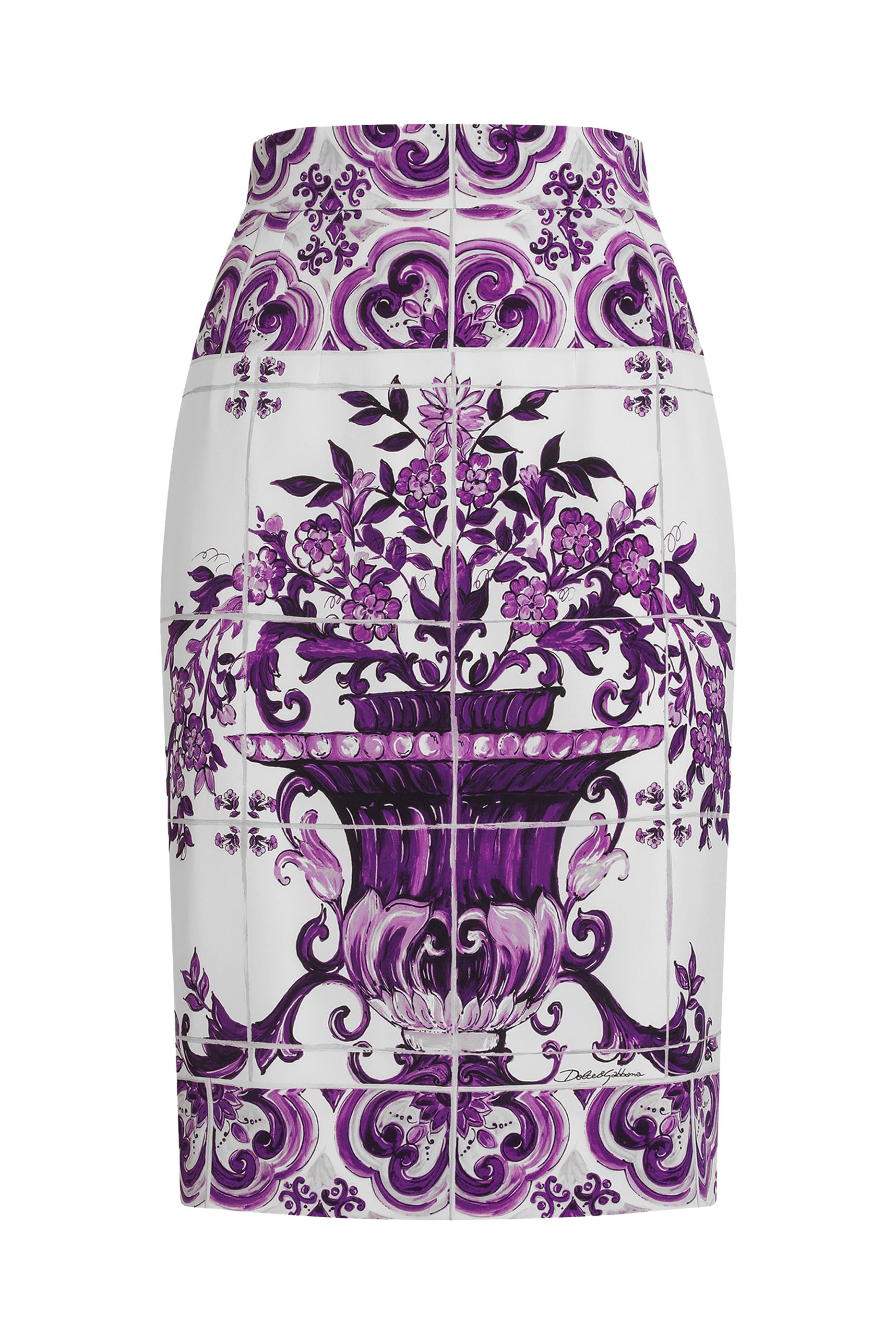 Majolica-Print Fitted Skirt