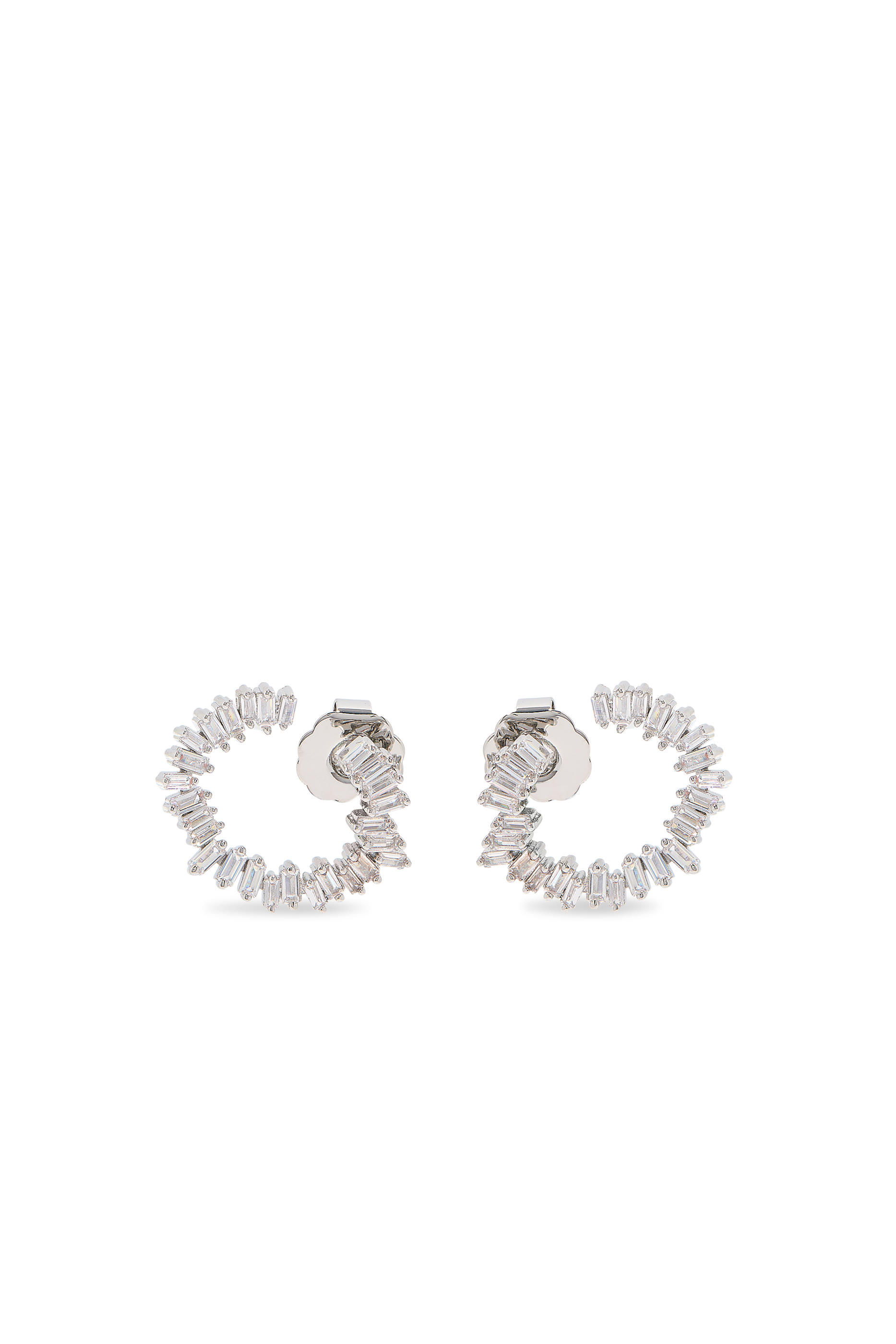 Round Studded Earrings, Rhodium Plated Brass & Cubic Zirconia