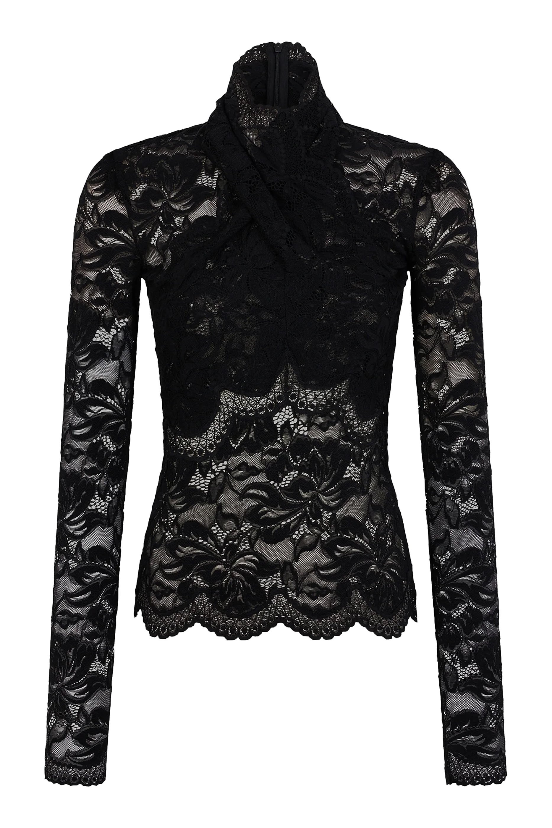 Cut-Out Details Long Sleeves Lace Top