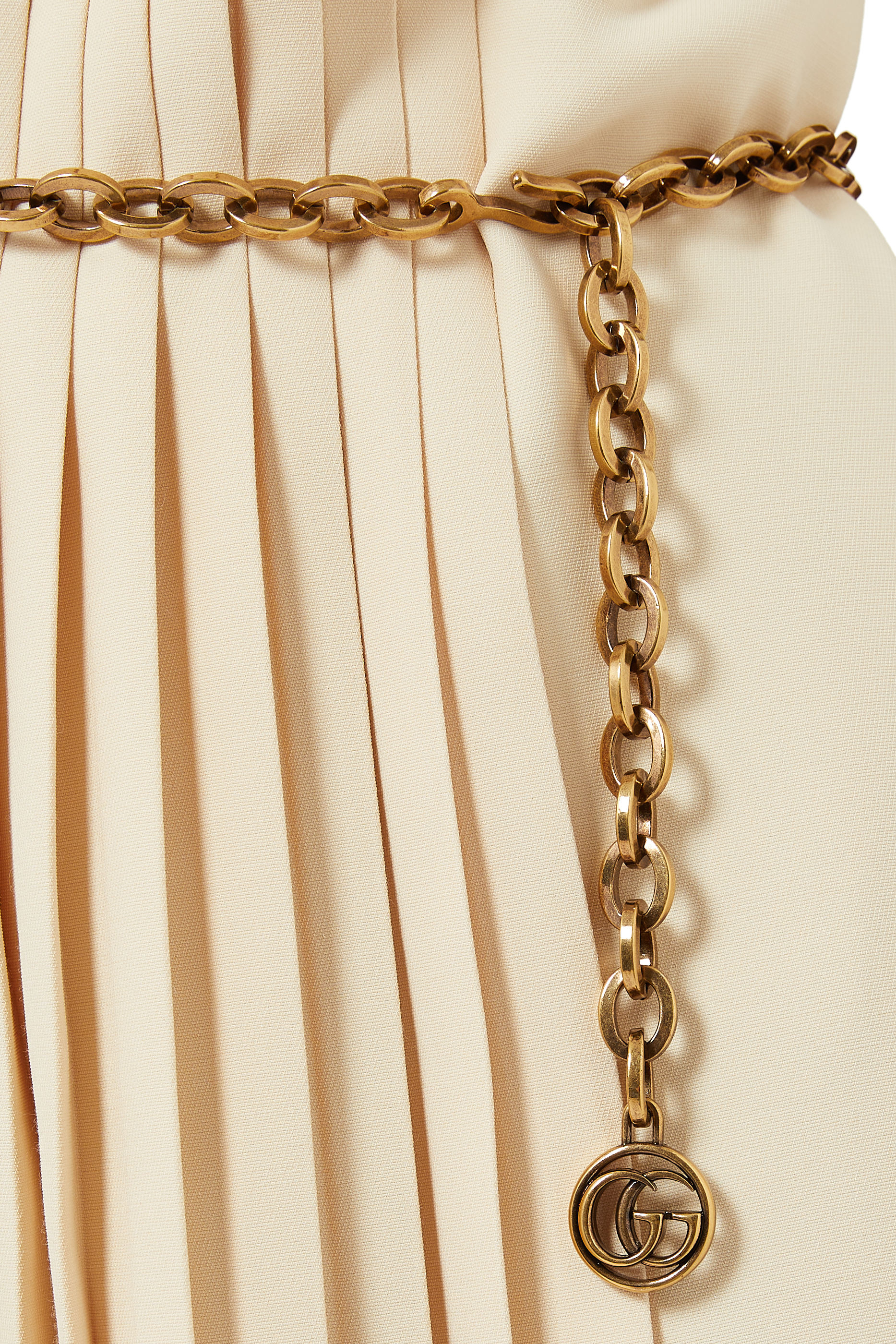 Pleated Dress with Chain Belt