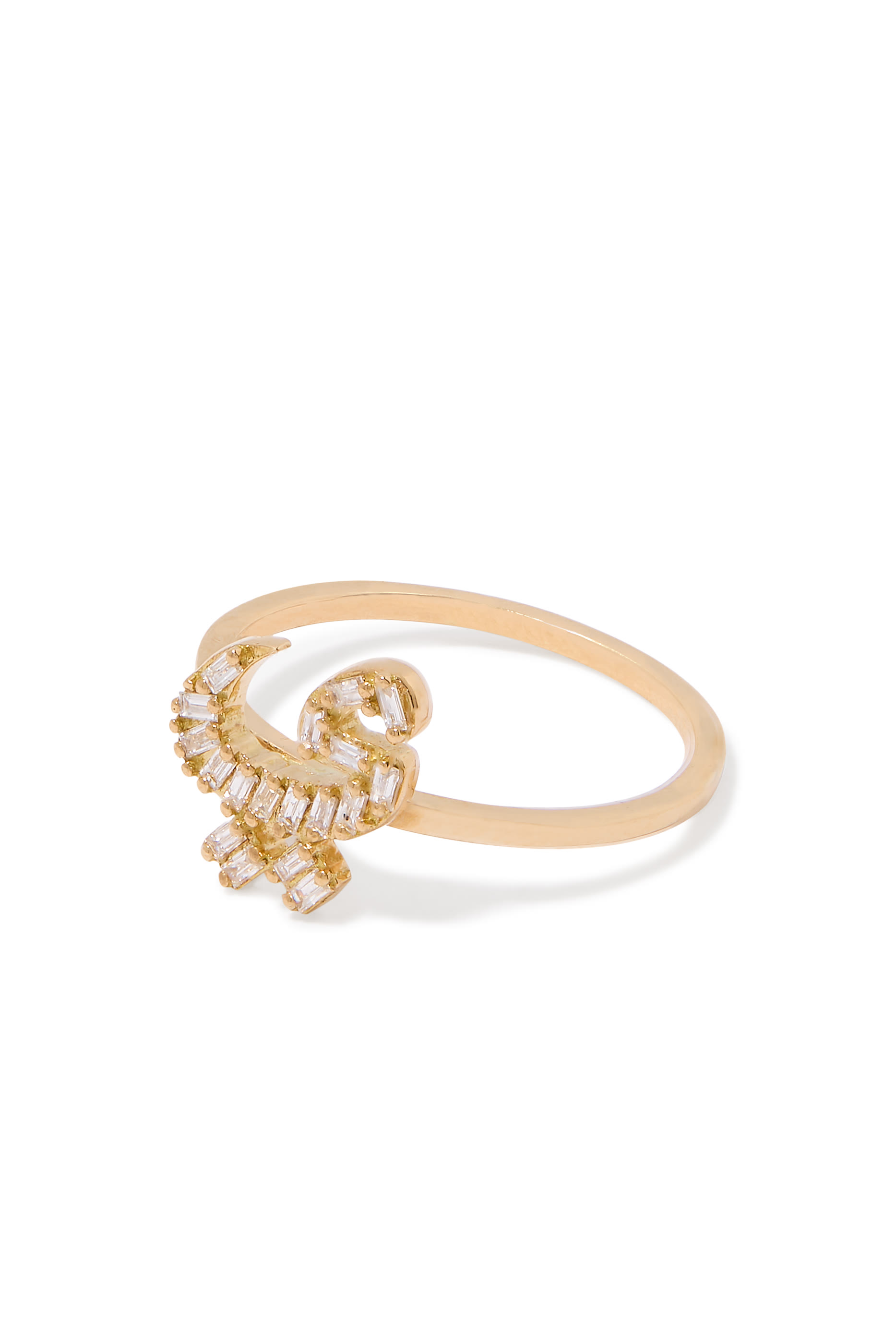 Oula XS Arabic Letter Yaa Ring, 18K Yellow Gold & Diamonds