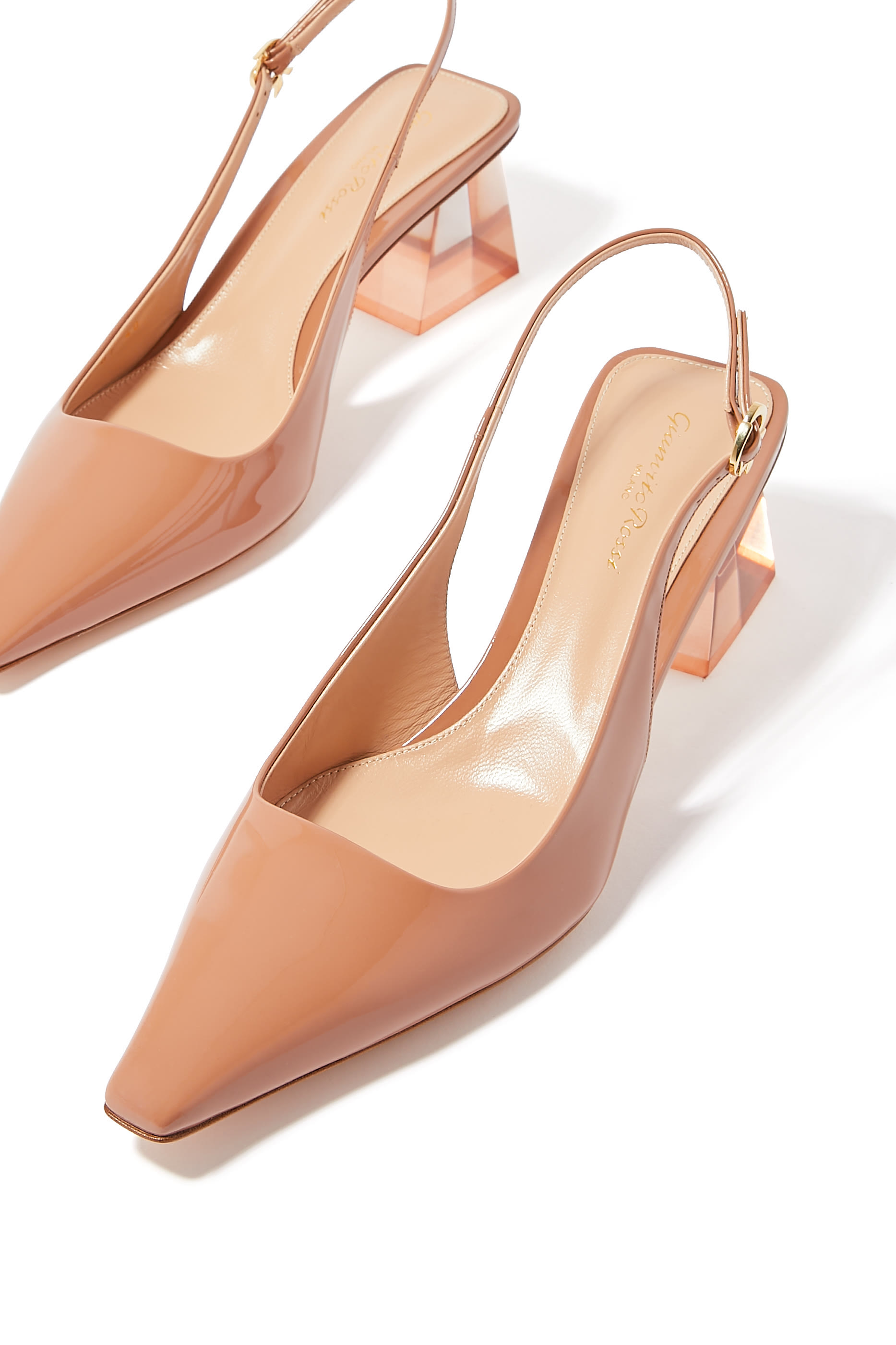 Cosmic 55 Block Heel Mules in Plexi and Leather