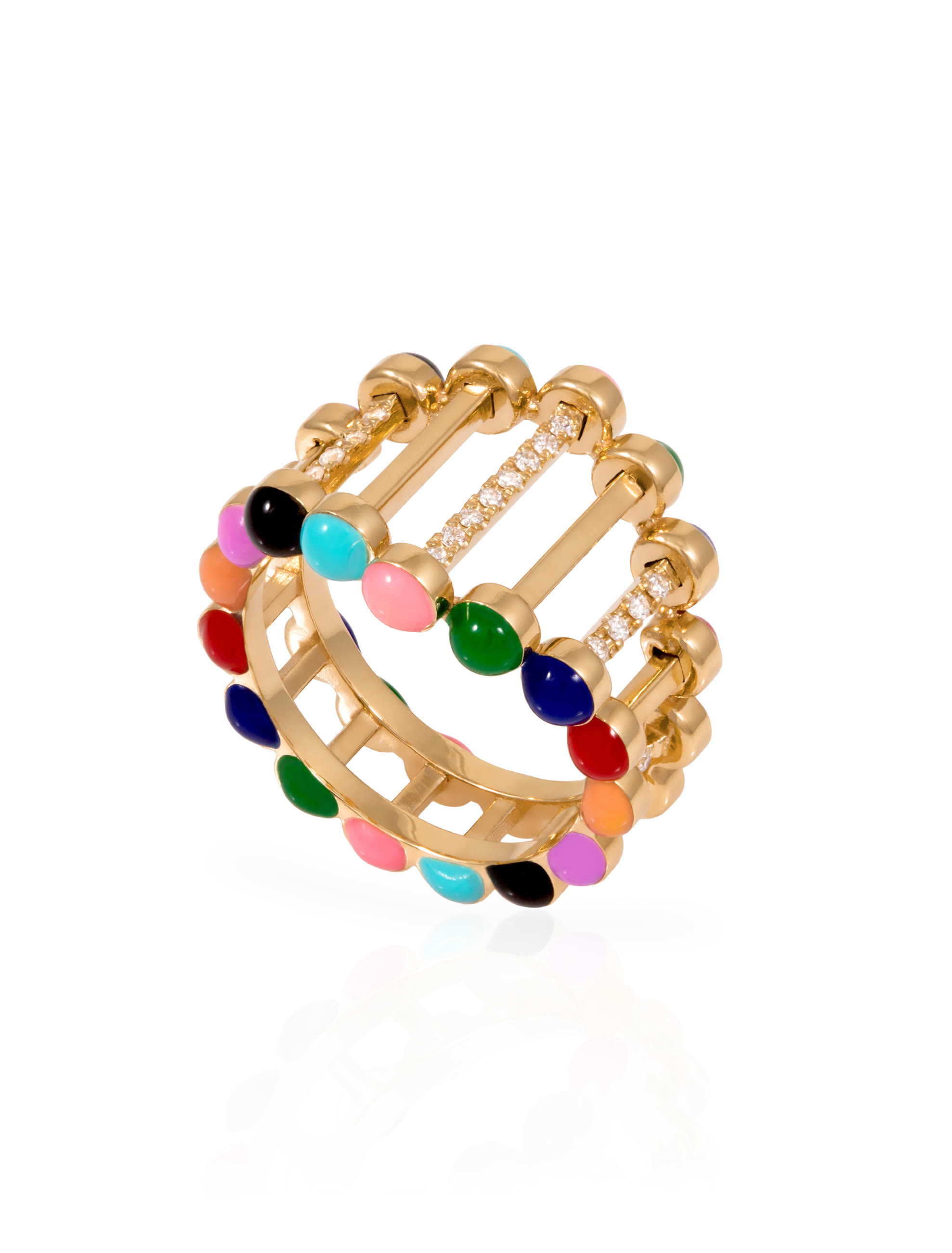 Twiggy Pinky Ring, 18k Yellow Gold with Diamonds & Enamel