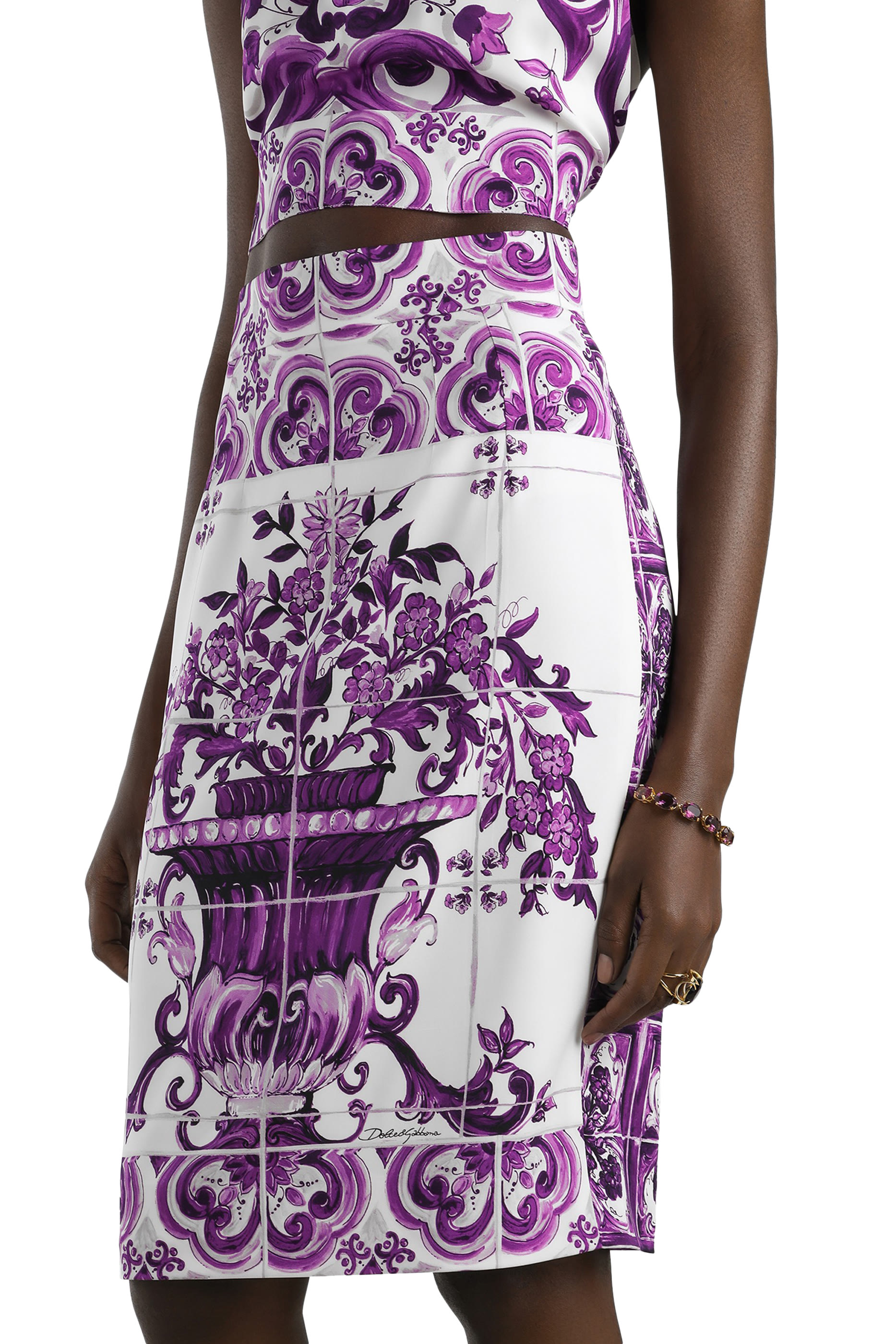 Majolica-Print Fitted Skirt