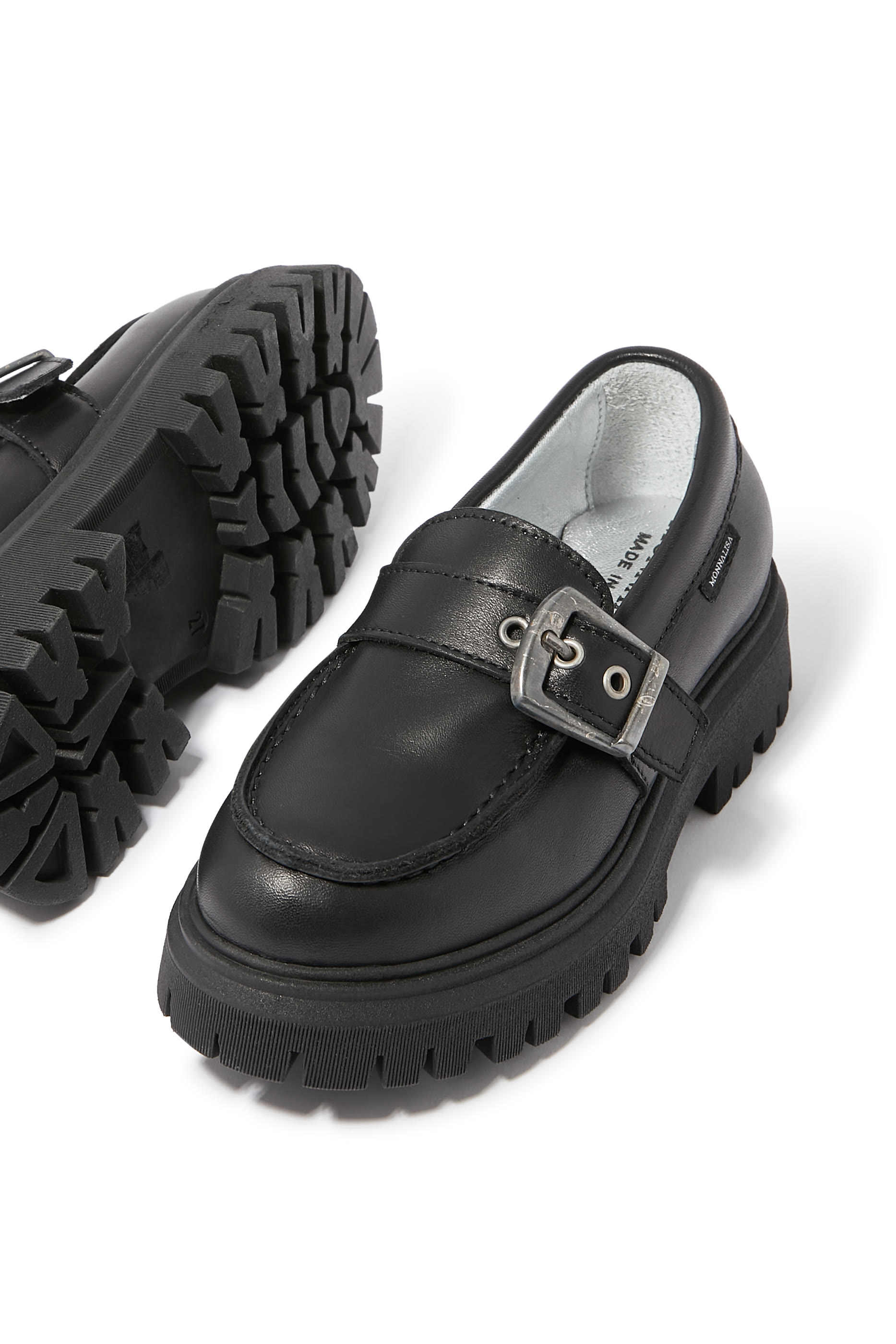 Kids Decorative Buckle Leather Loafers  