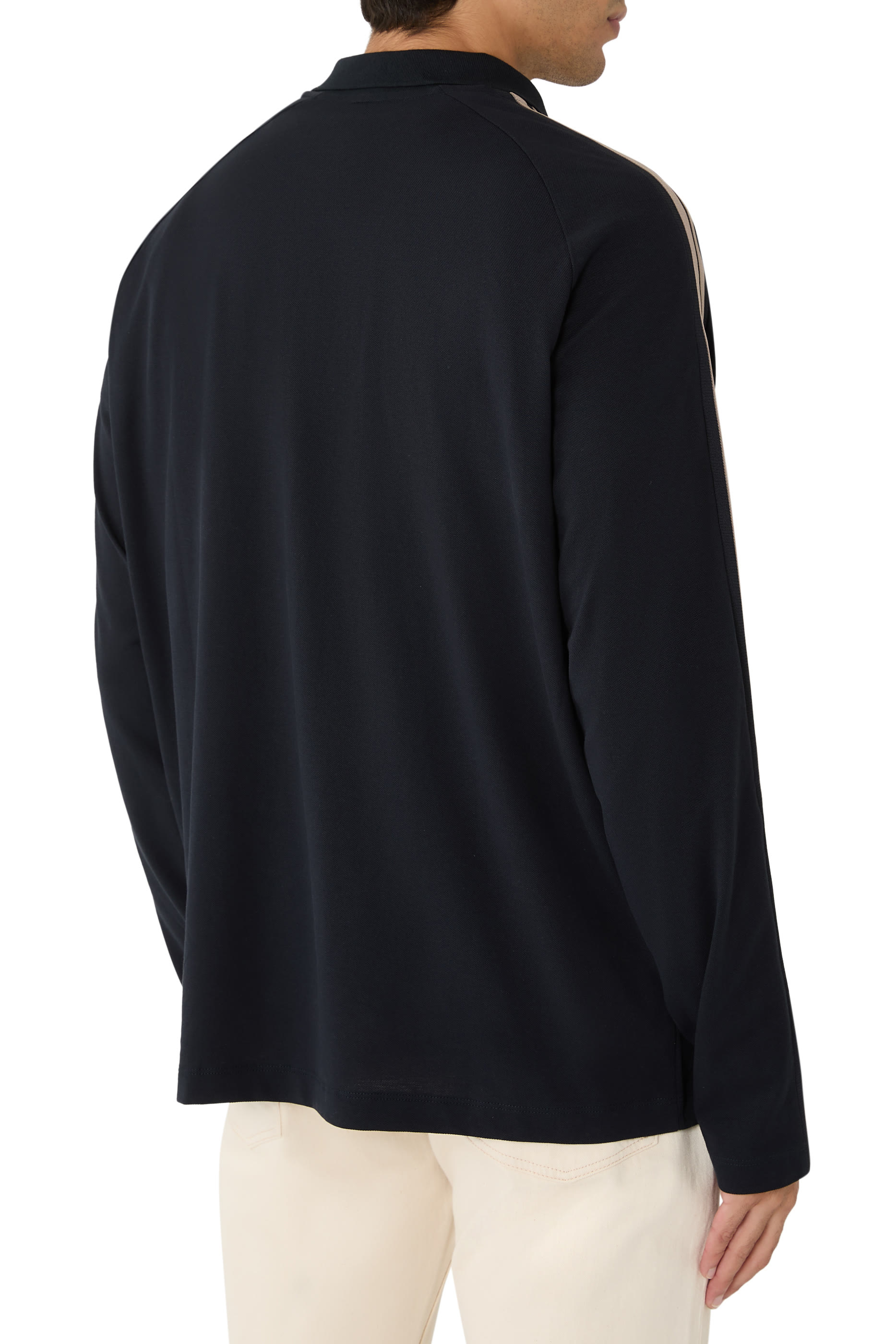  College Long Lined Sleeves Polo Shirt 