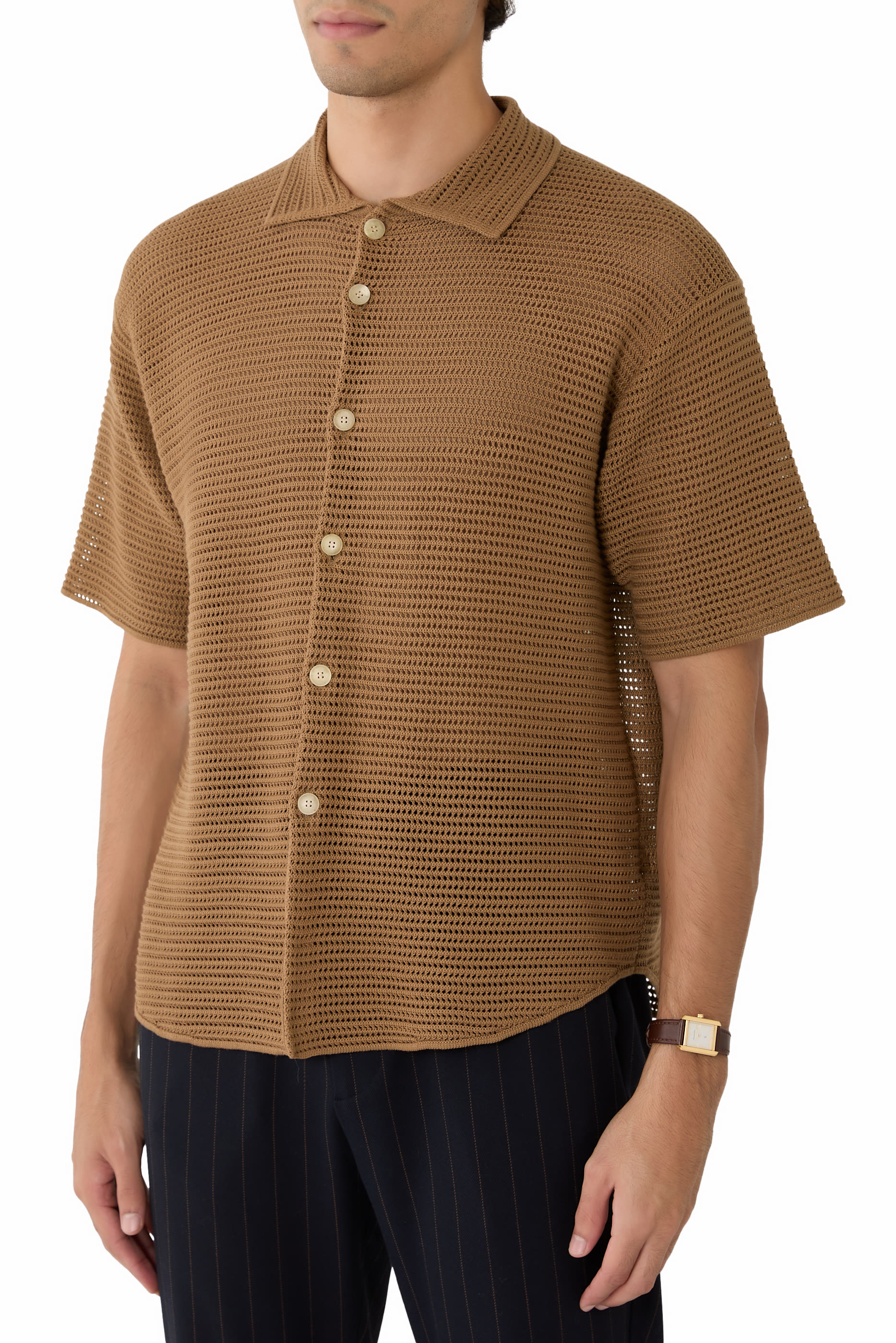  Cotton Mesh Knit Half-Sleeve Shirt 