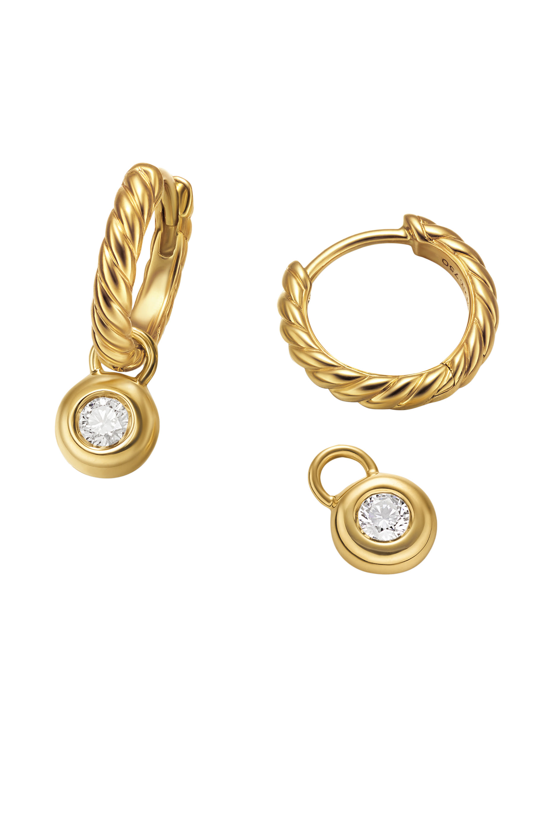 Petite Cable Huggie Drop Earrings, 18k Yellow Gold & Diamonds