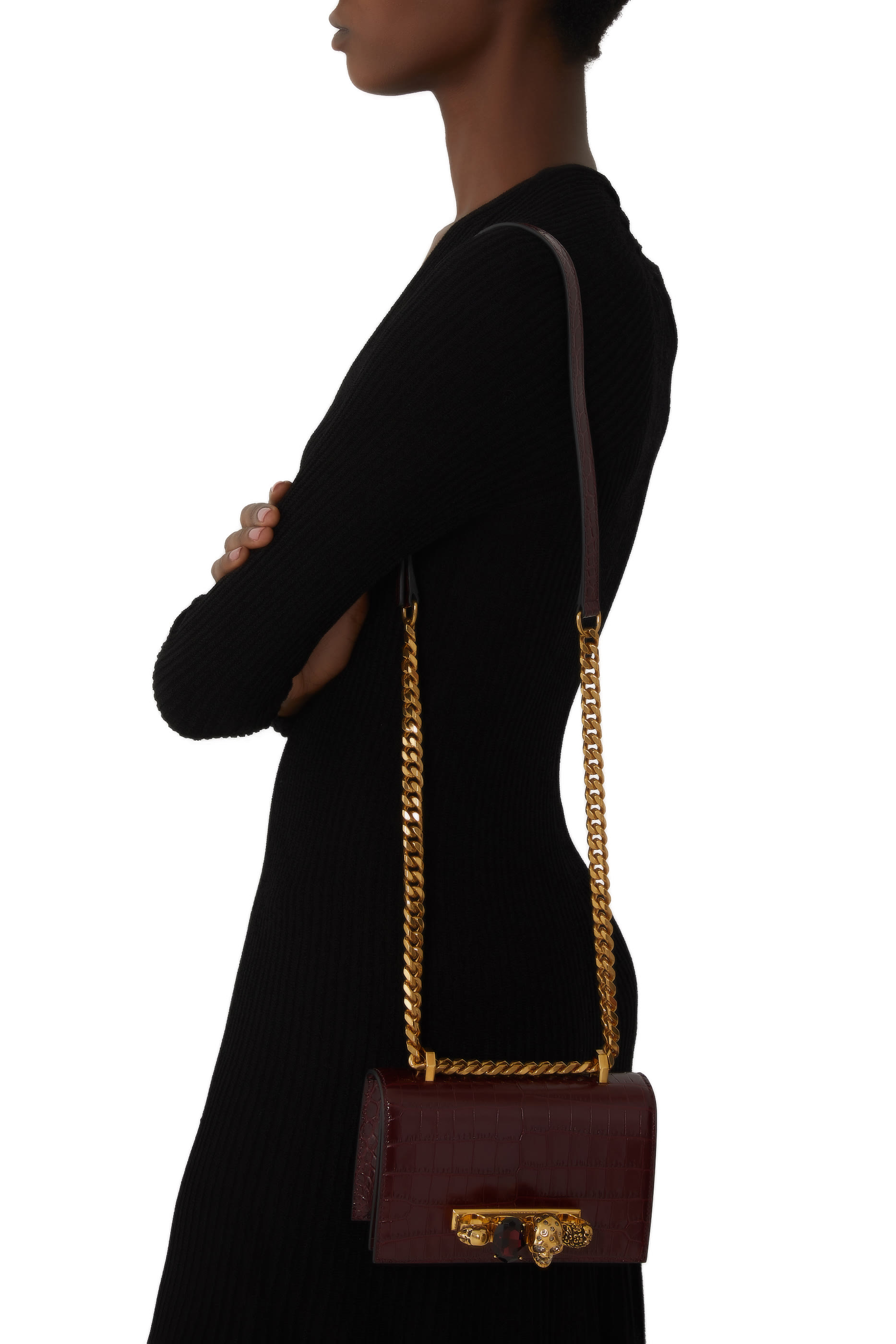 Mini Jewelled Croc-Embossed Satchel