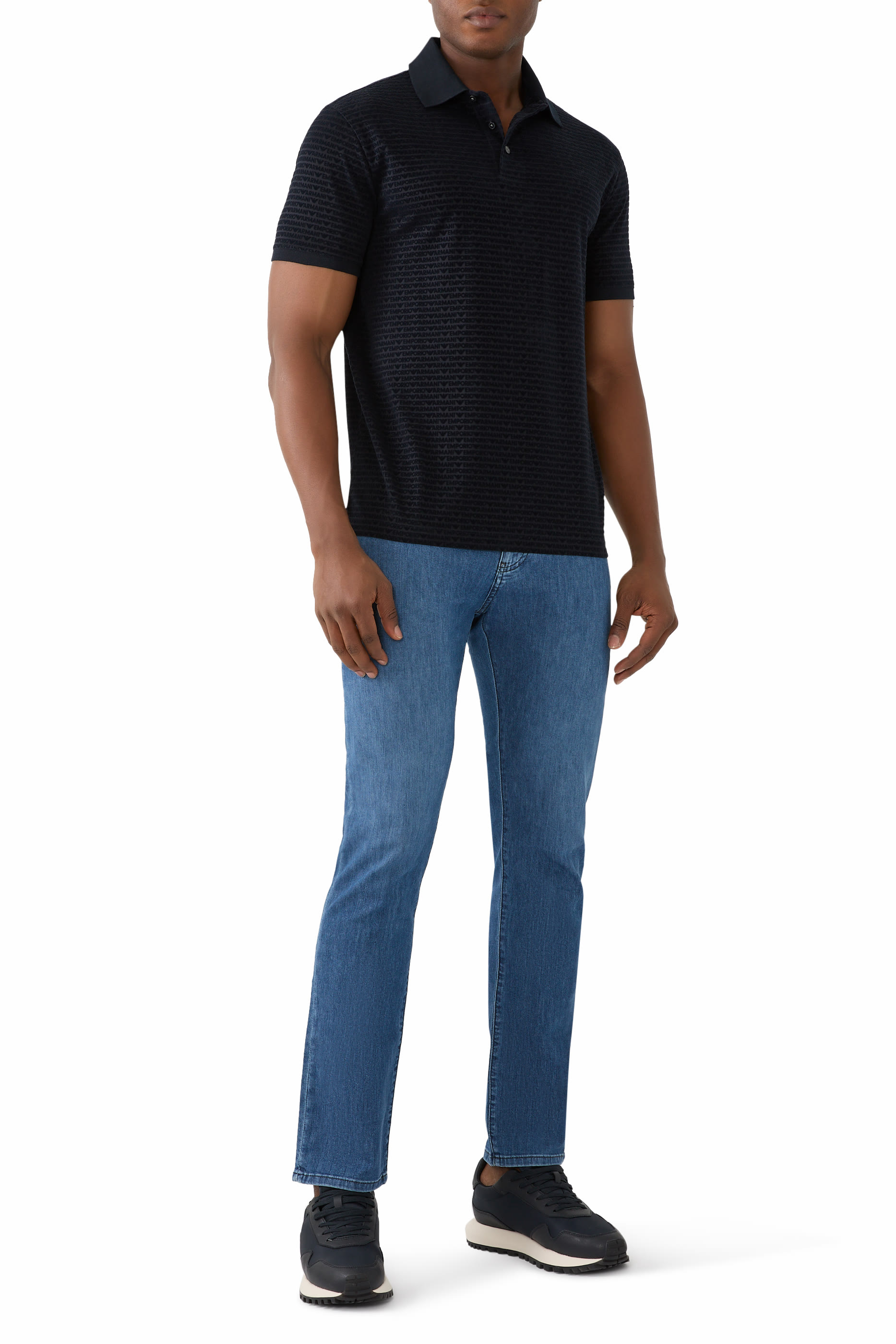 All-Over Jacquard Lettering Jersey Polo Shirt