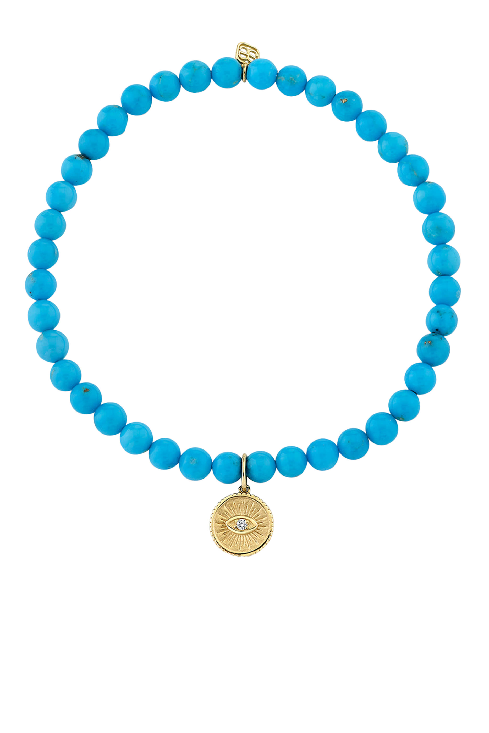 Marquise Eye Coin Charm Bead Bracelet, 14k Yellow Gold & Turquoise, Diamond