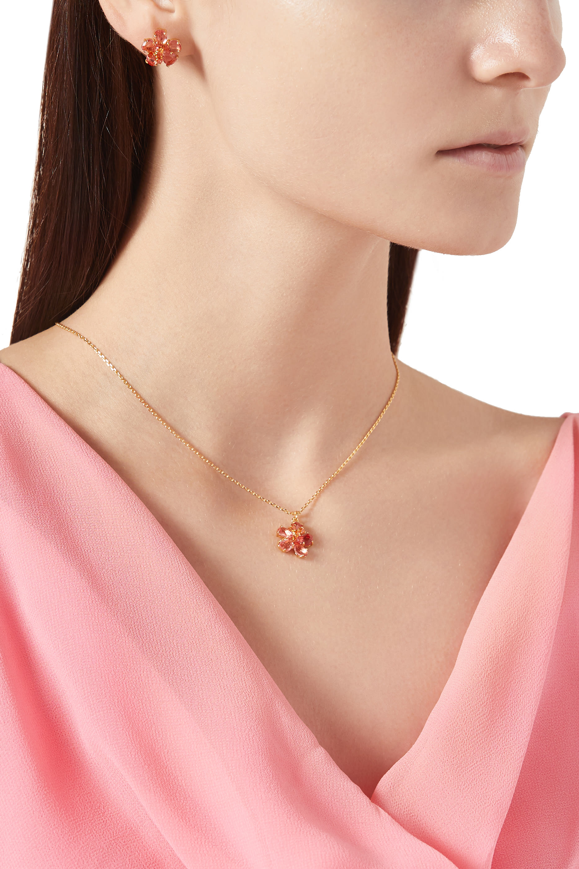 Paradise Flower Mini Pendant, Plated Metal & Cubic Zirconia, Glass Stone