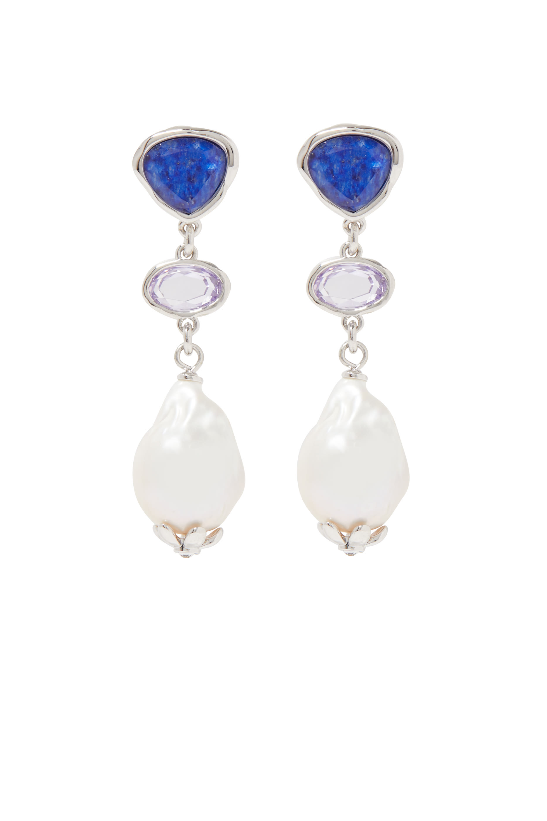Haze Linear Earrings, Lapis Lazuli & Freshwater Pearls, Crystals