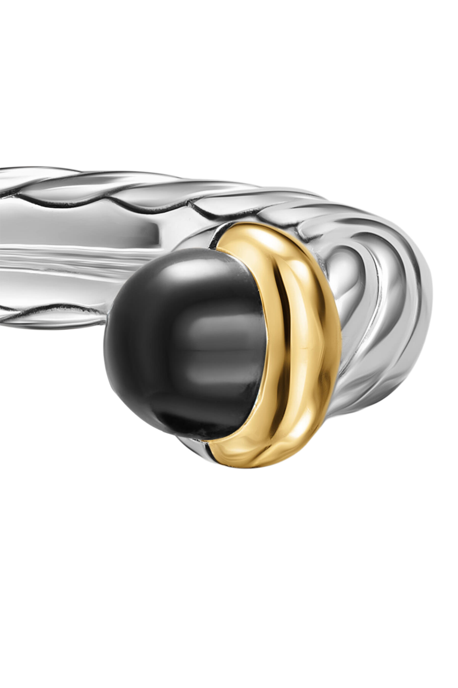 Petite Cable Open Ring, Sterling Silver, 14k Yellow Gold & Onyx