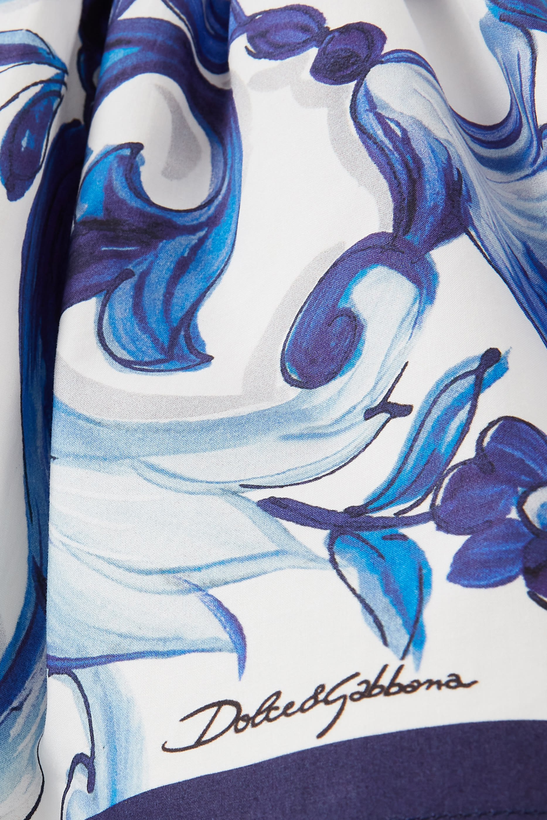 Kids Majolica Print Pleated Cotton Poplin Midi Skirt