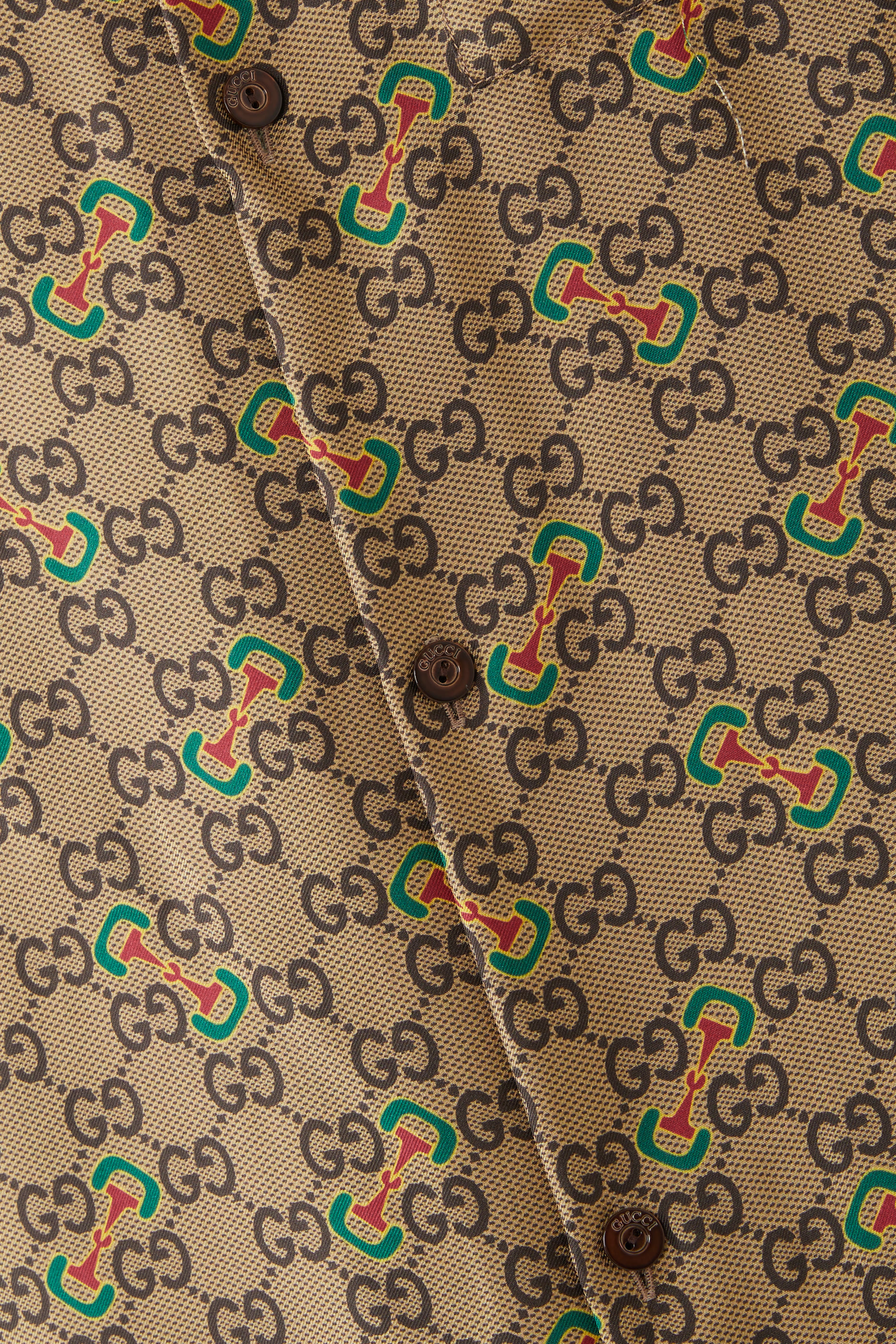 GG Horsebit Print Silk Twill Shirt