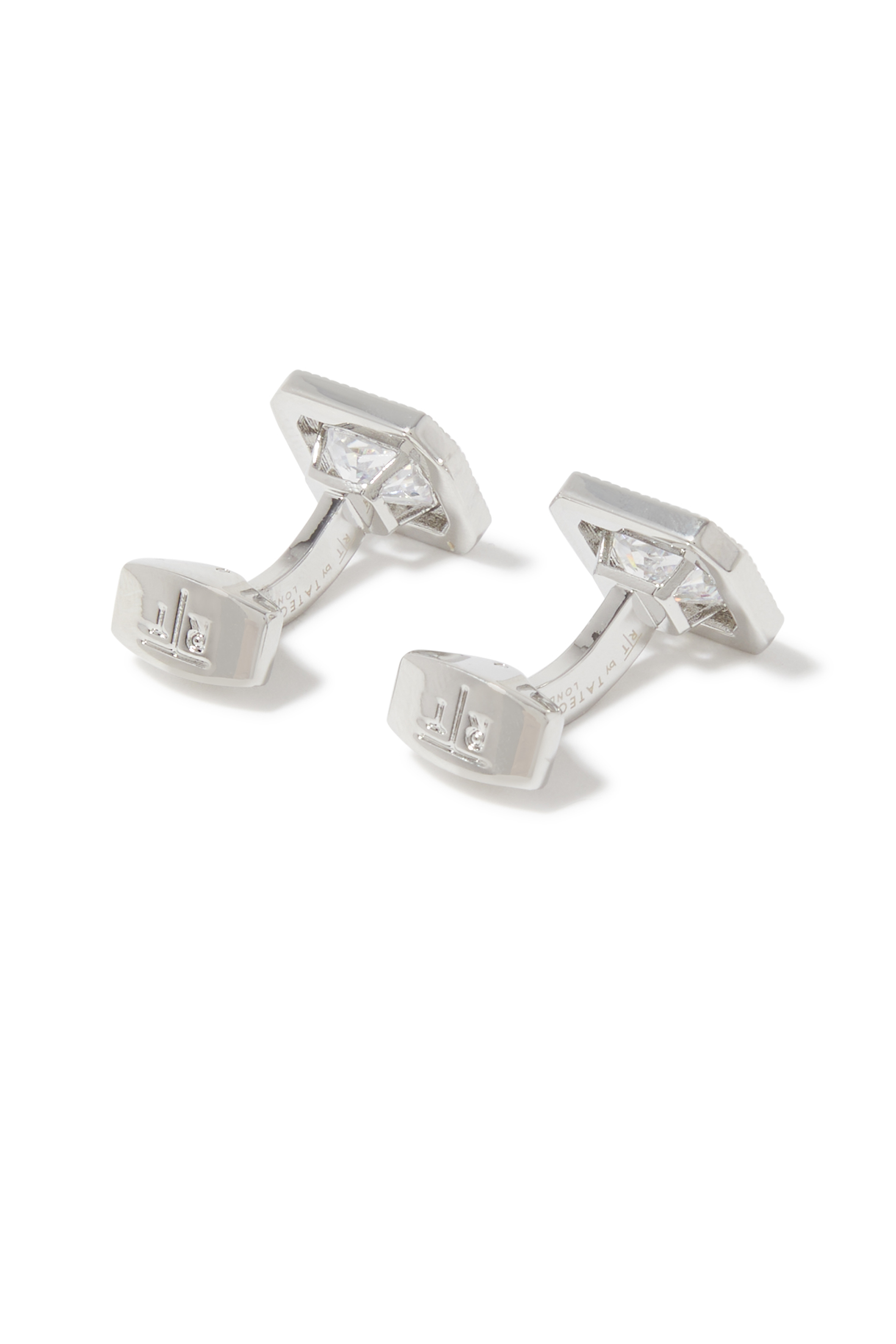 Halo Cufflinks, Plated Rhodium & Cubic Zirconia
