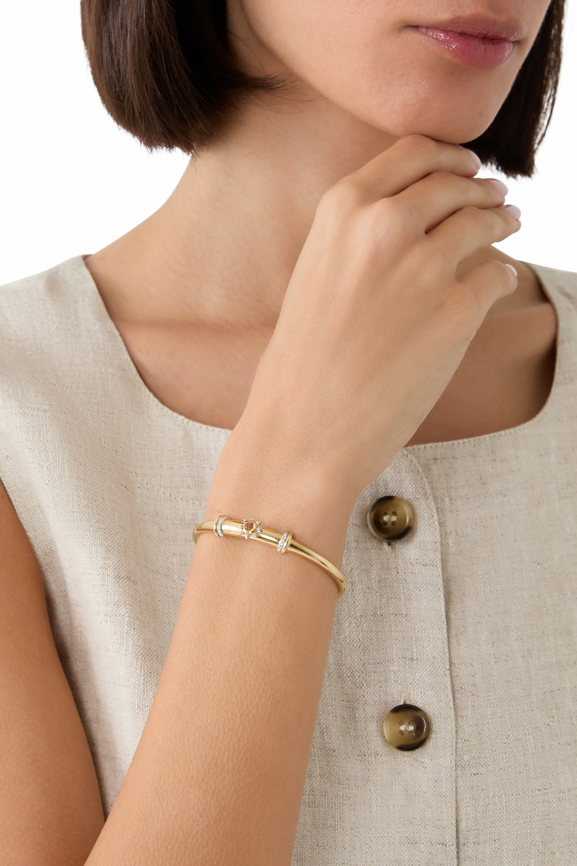 Warrior Star Seed Bangle, 18k Yellow Gold & Diamonds, Citrine
