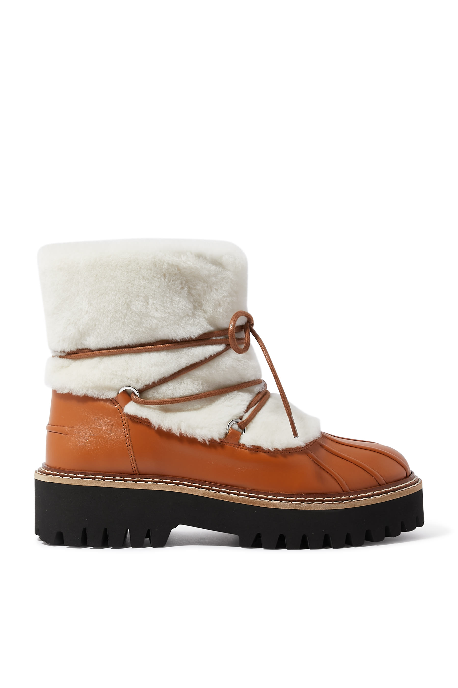 Lace-Up Mid-Length Boots in Ironed Merino