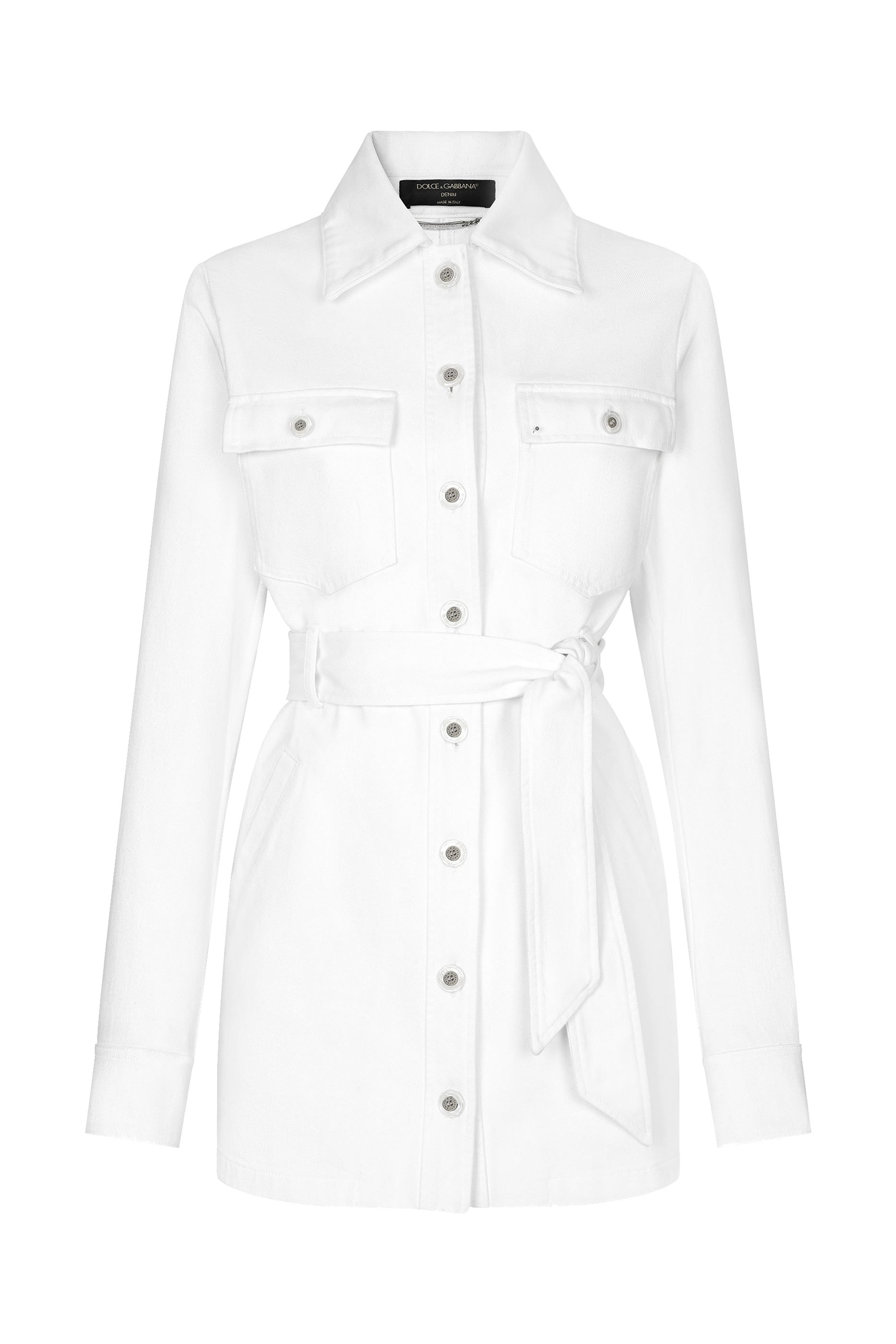 Long Denim Jacket with Belt