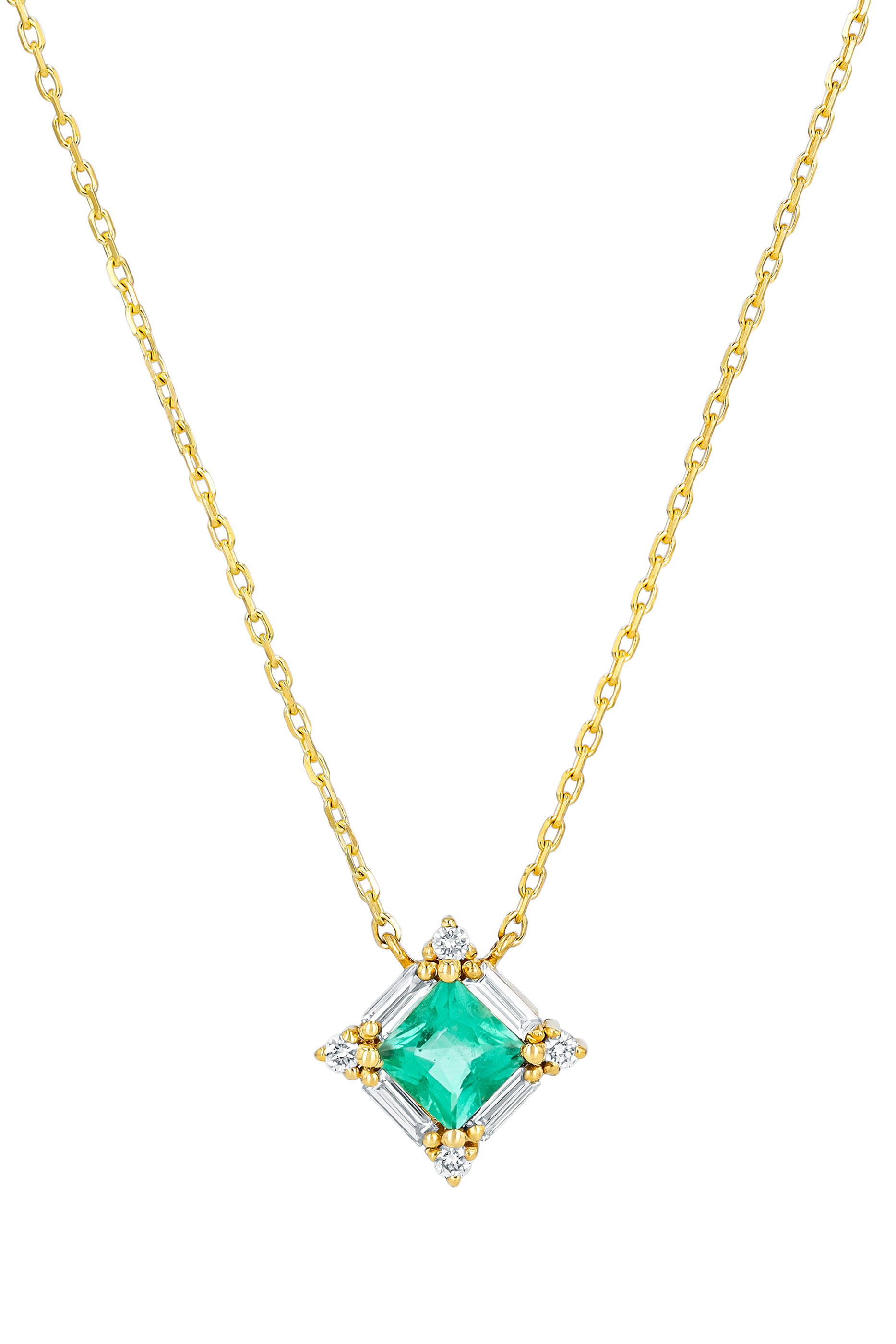 Princess Mini Pendant, 18k Yellow Gold with Emerald & Diamonds