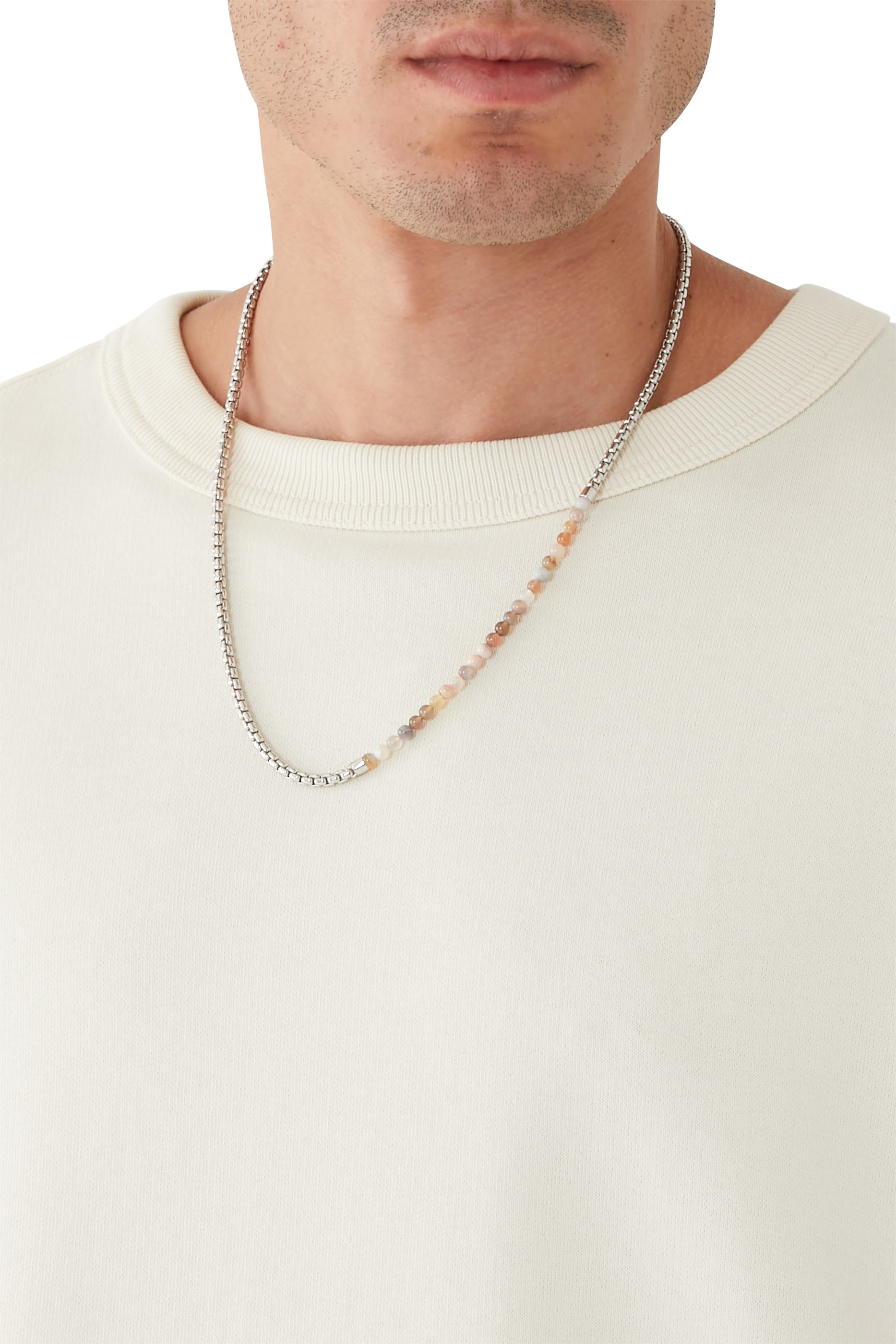 Sennit Catena Beaded Necklace, Rhodium-plated Sterling Silver & Botswana Agate