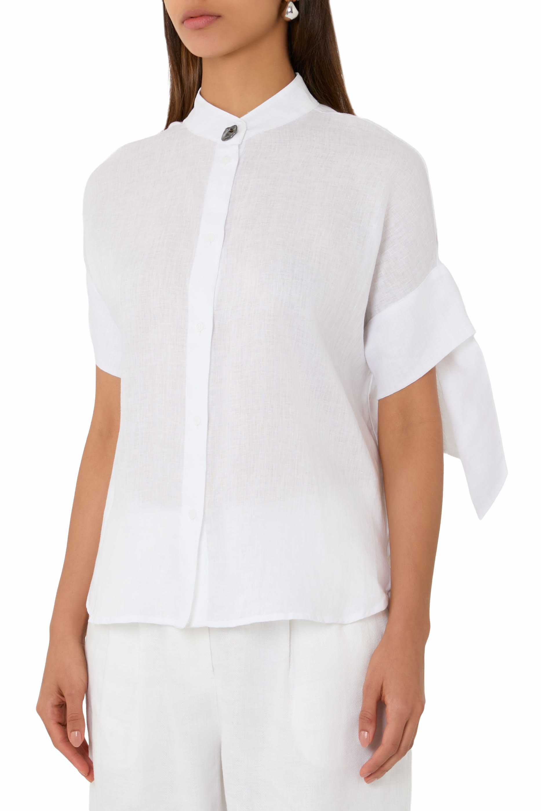 Linen Poplin Bow Shirt 