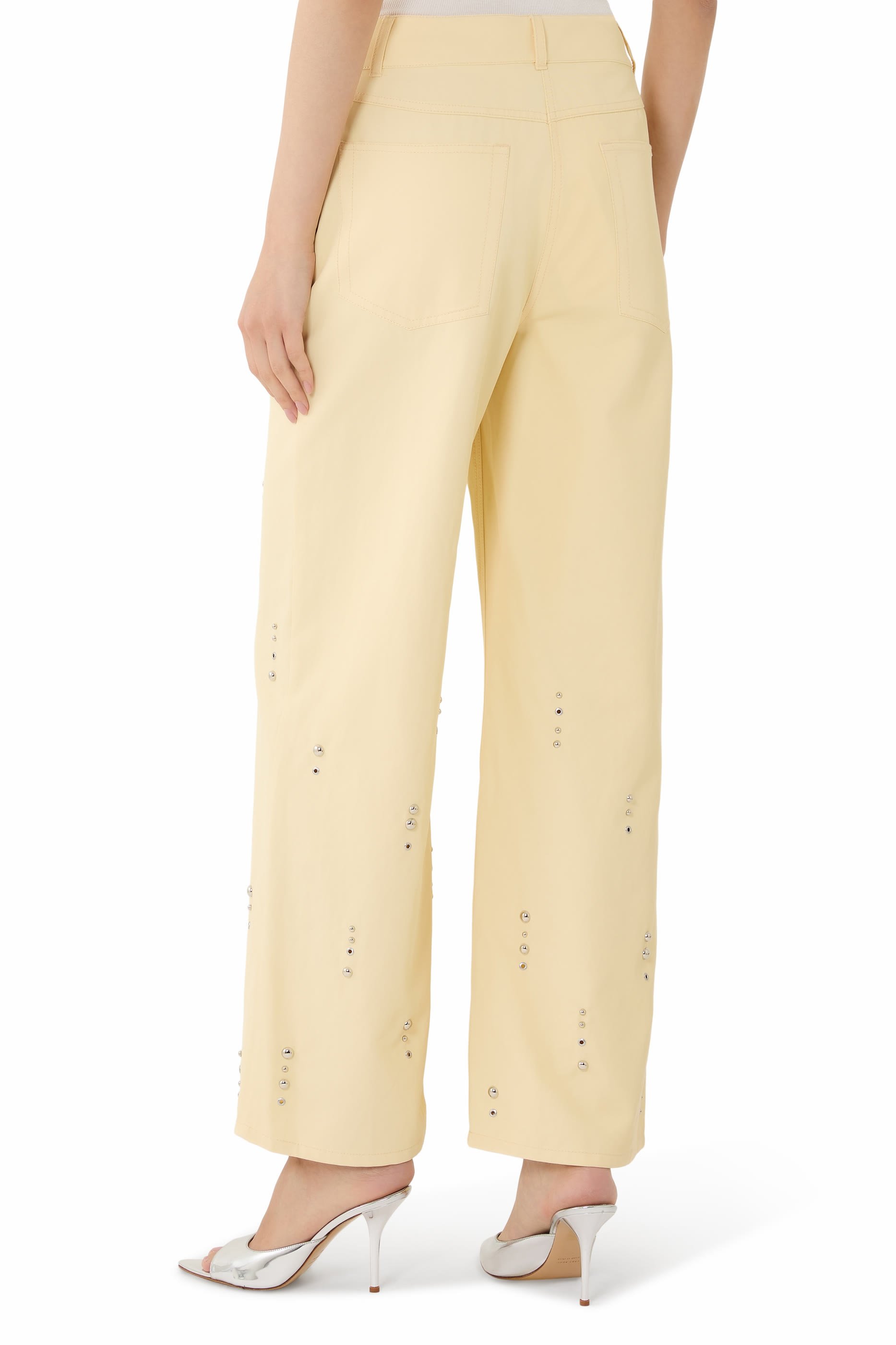 Stud Embellished Wide-Leg Pants