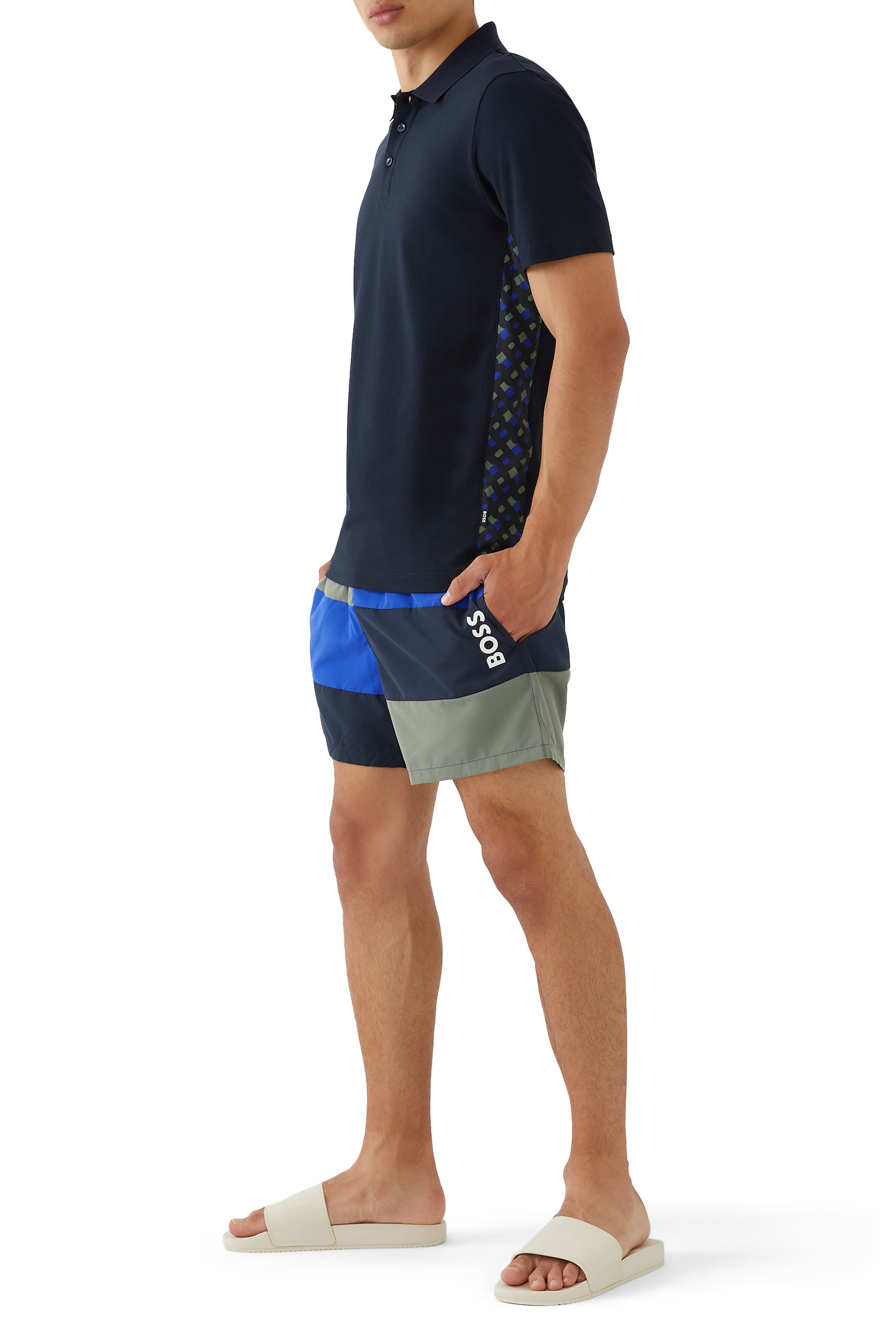 Color-Blocked Recycled Material Swim Shorts