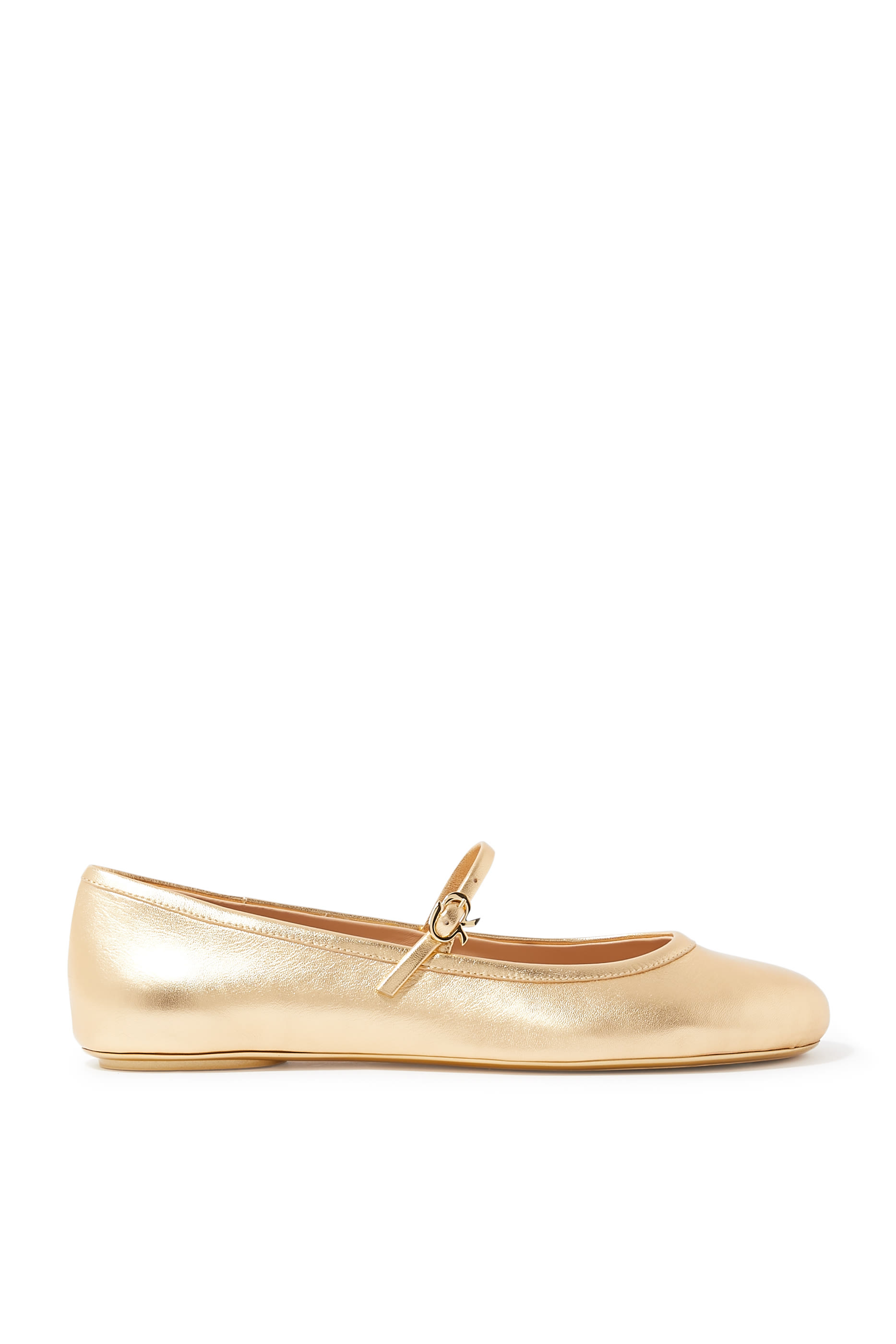 Carla Metallic Leather Ribbon Strap Ballerinas