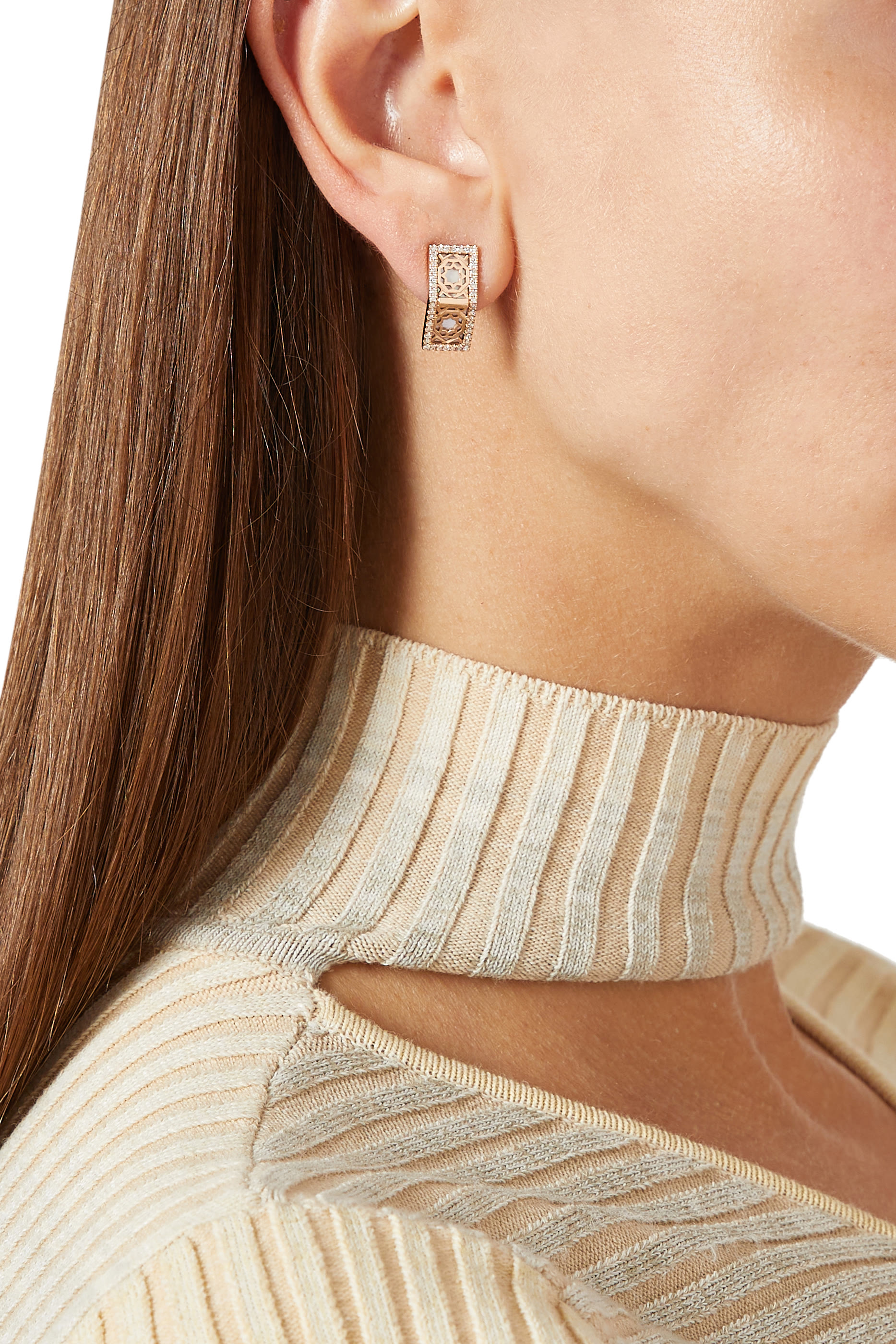 Oud Turath Diamond Earrings, 18k Pink Gold & Mother-of-Pearl, Diamonds