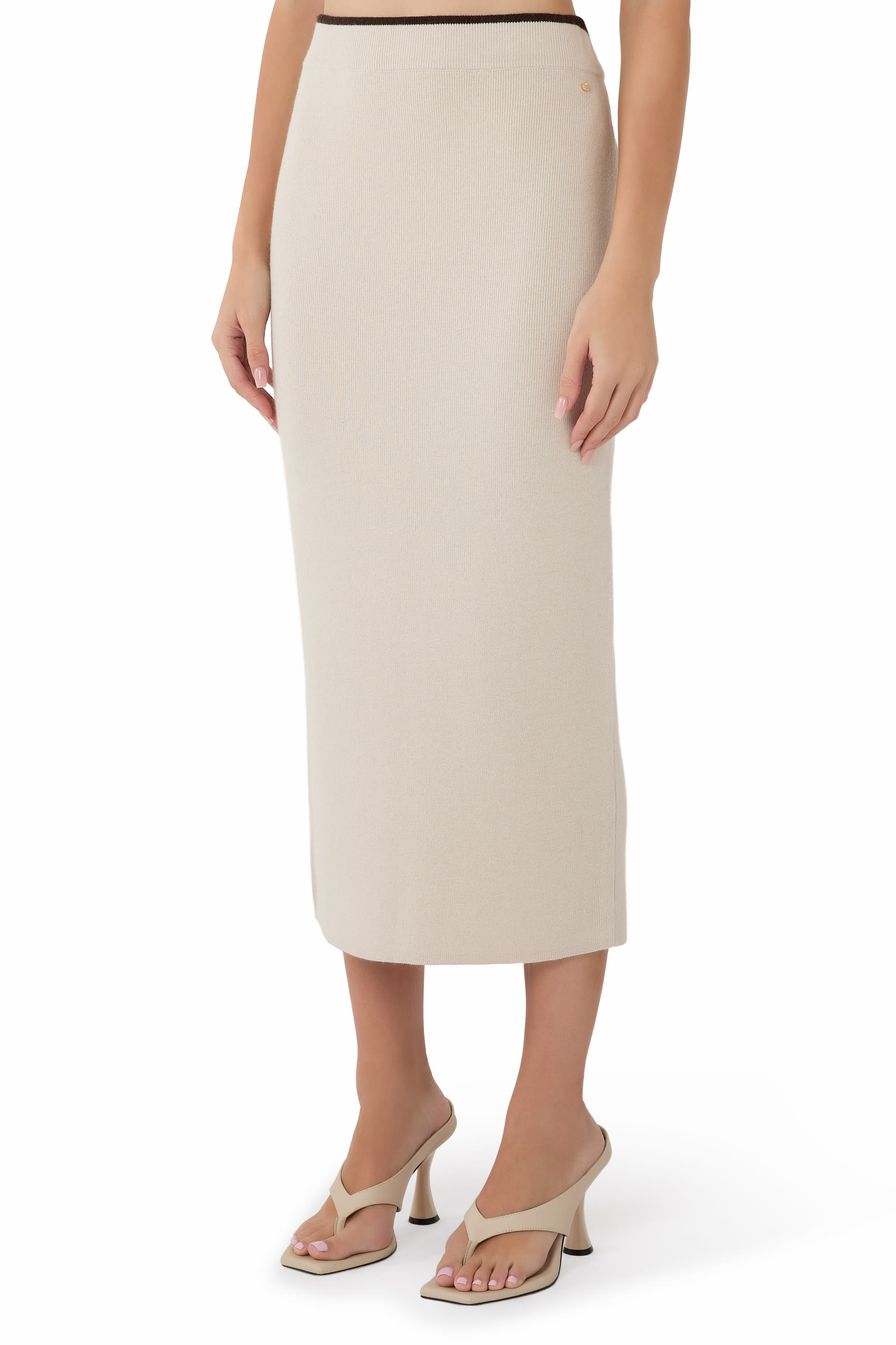 Back-Slit Knitted Midi Skirt