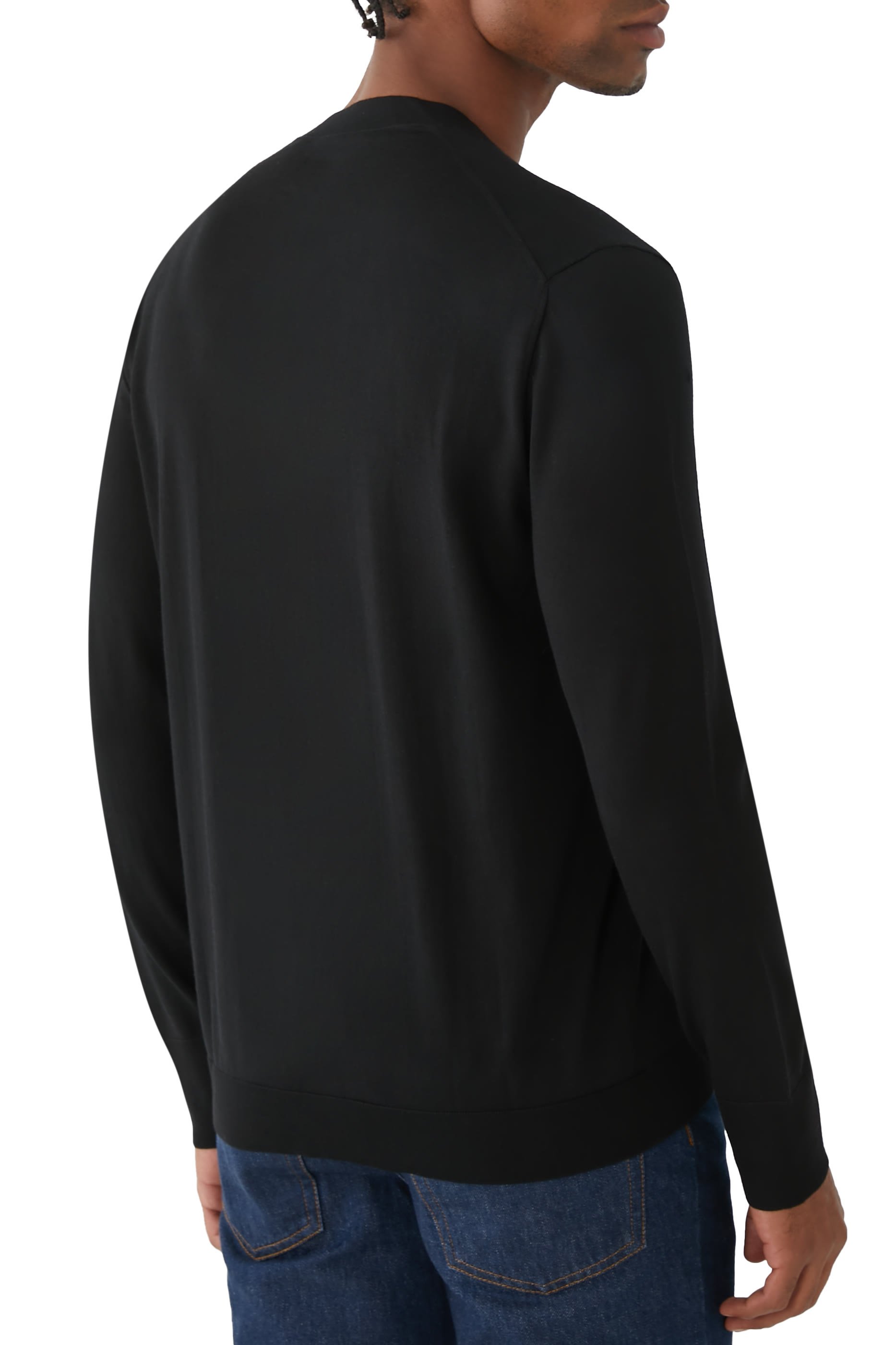 Fine Wool Knit Cardigan with Intarsia