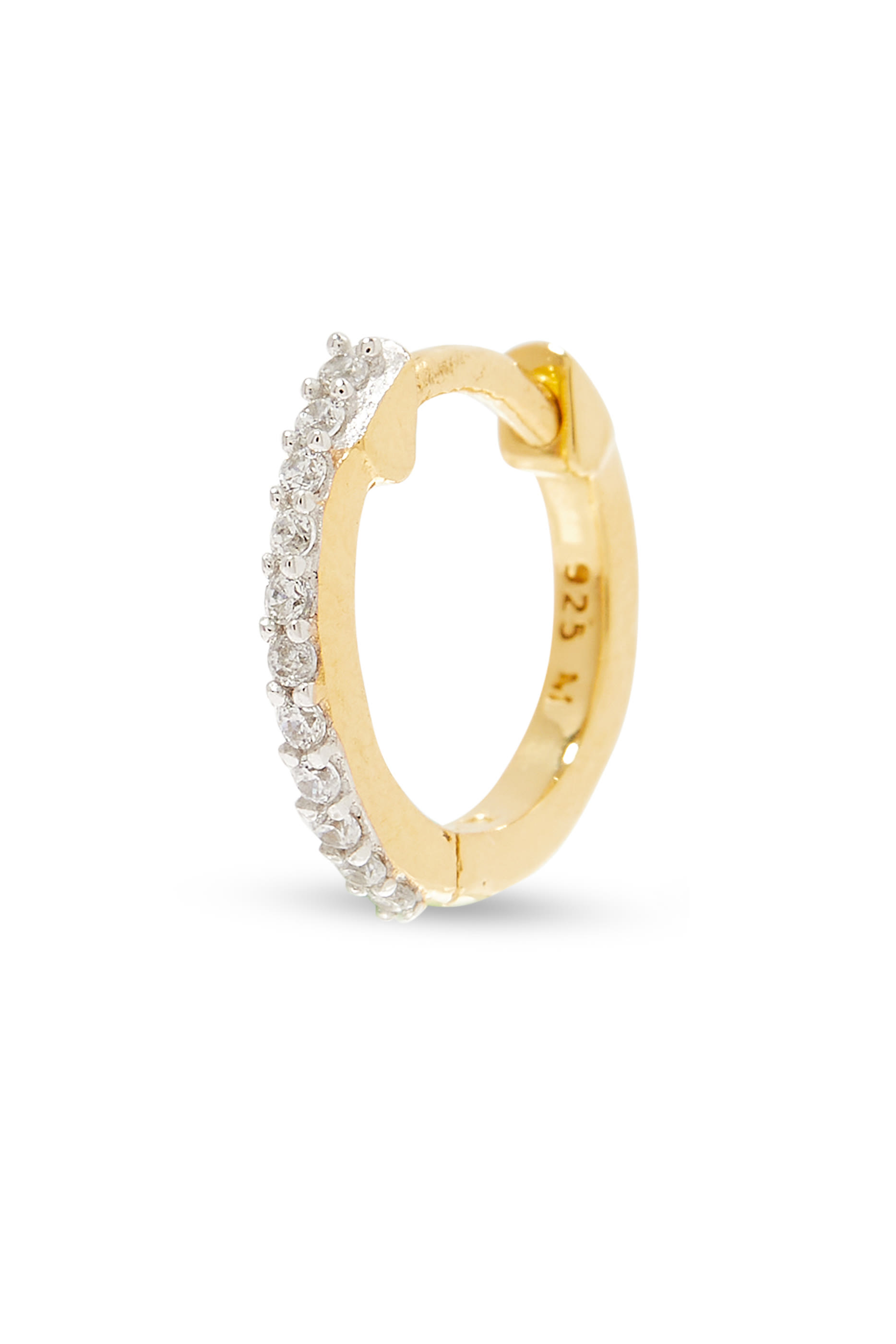 Pavé Huggie Hoop Earring, Gold-Plated Sterling Silver & Glass