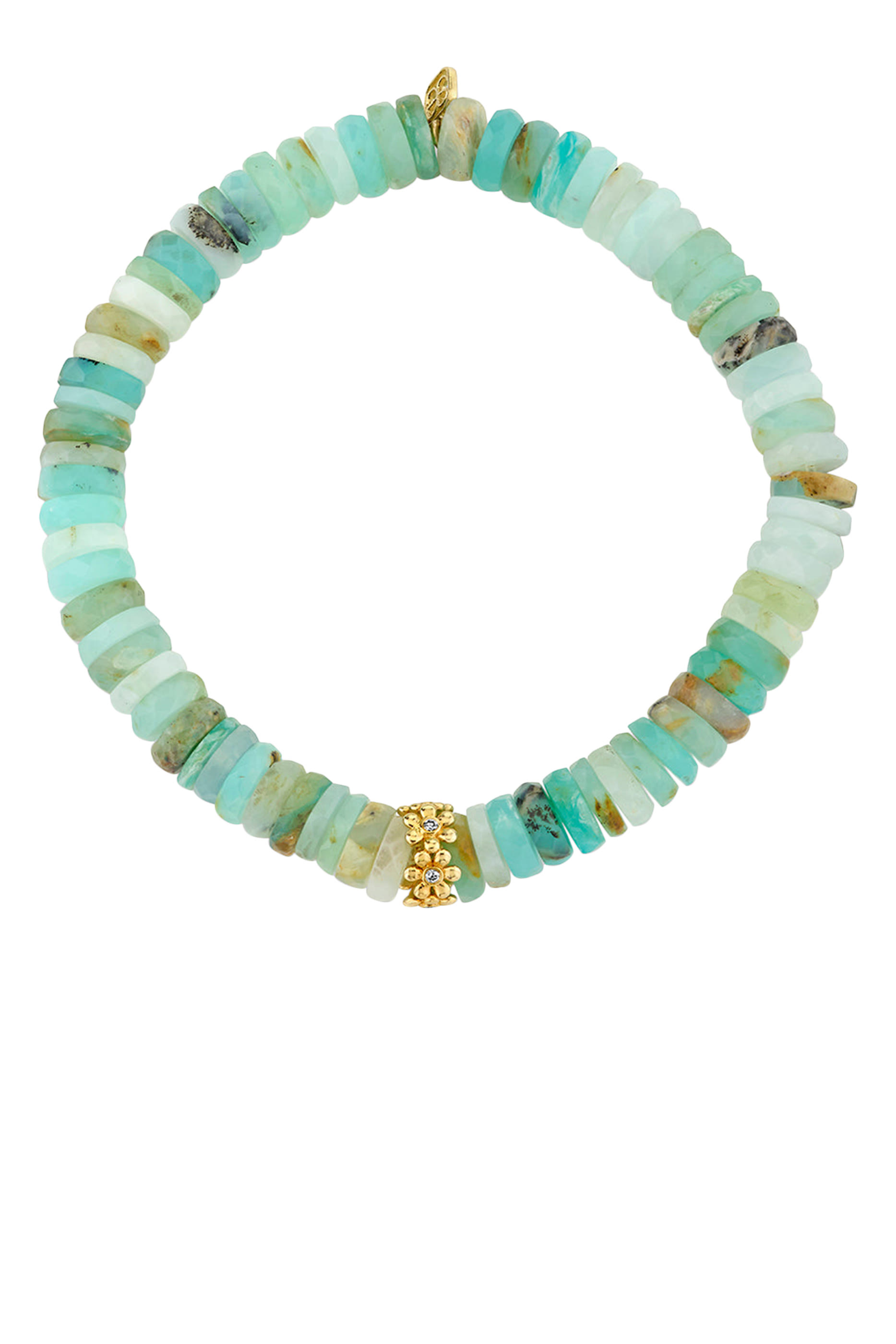 Daisy Rondelle Bracelet, 14k Yellow Gold & Peruvian Opal, Diamond