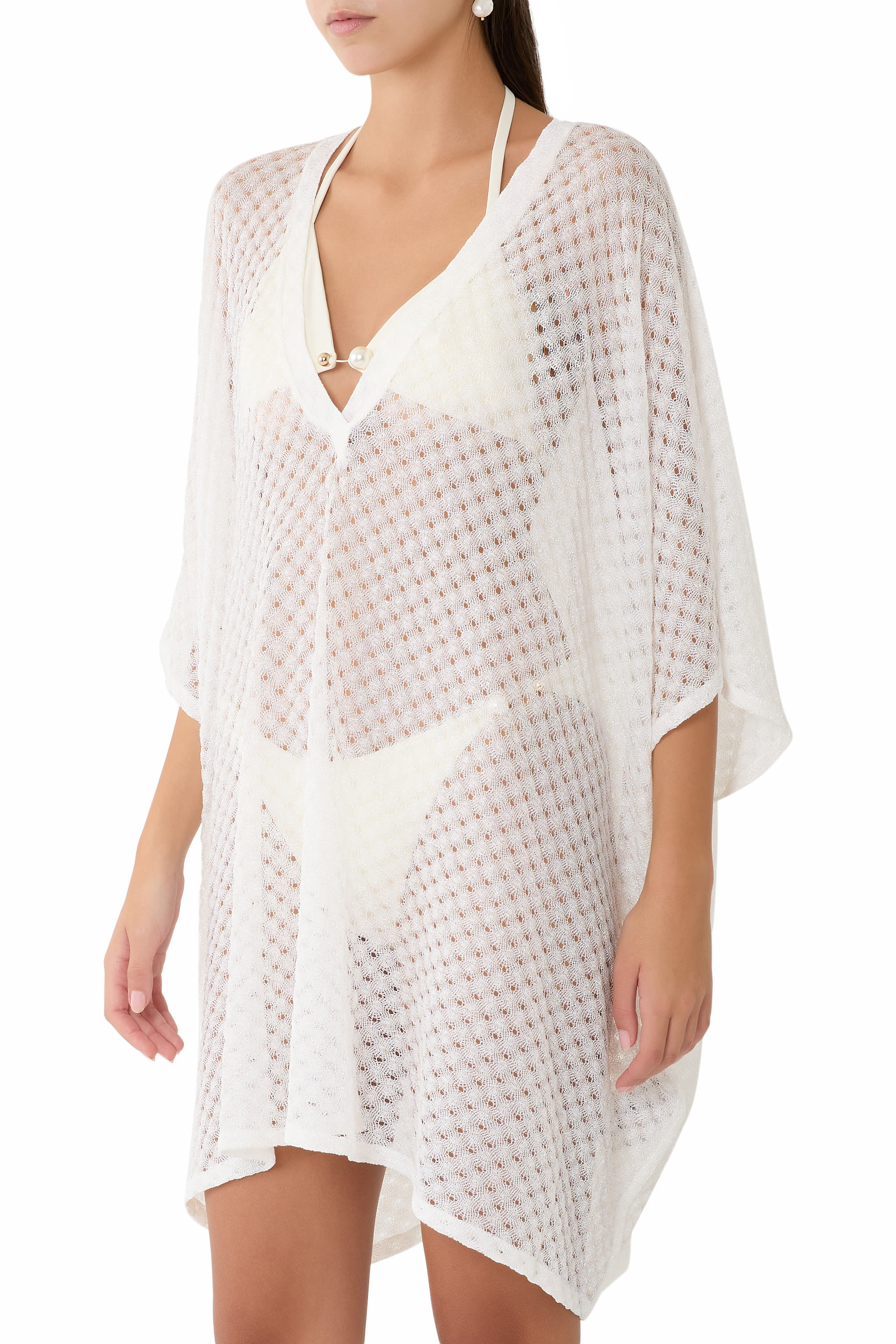 Short Caftan Cover-Up in Lam&eacute; Viscose with Raschel Workmanship