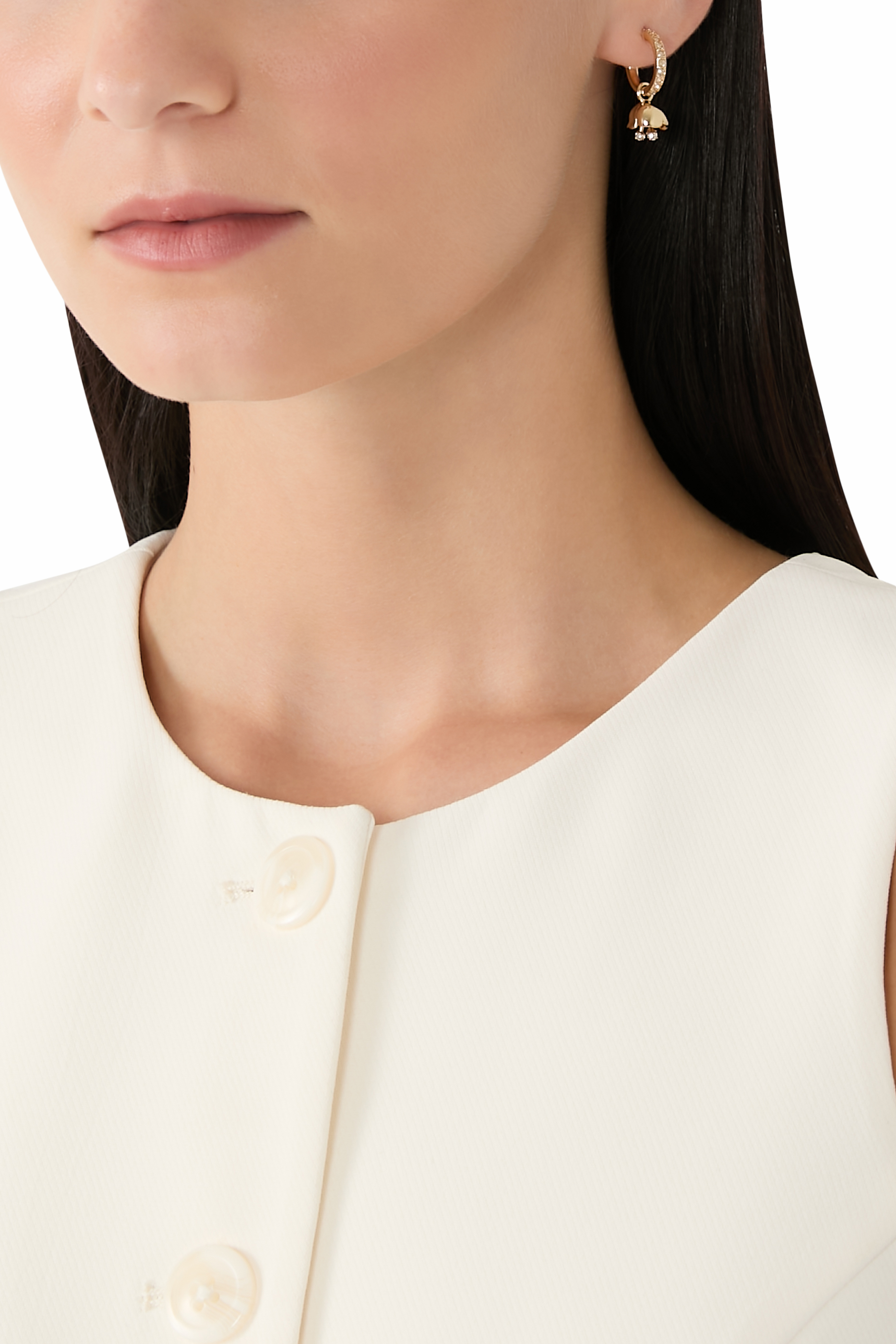 Floral Huggie Earrings, Plated Brass, Glass & Cubic Zirconia