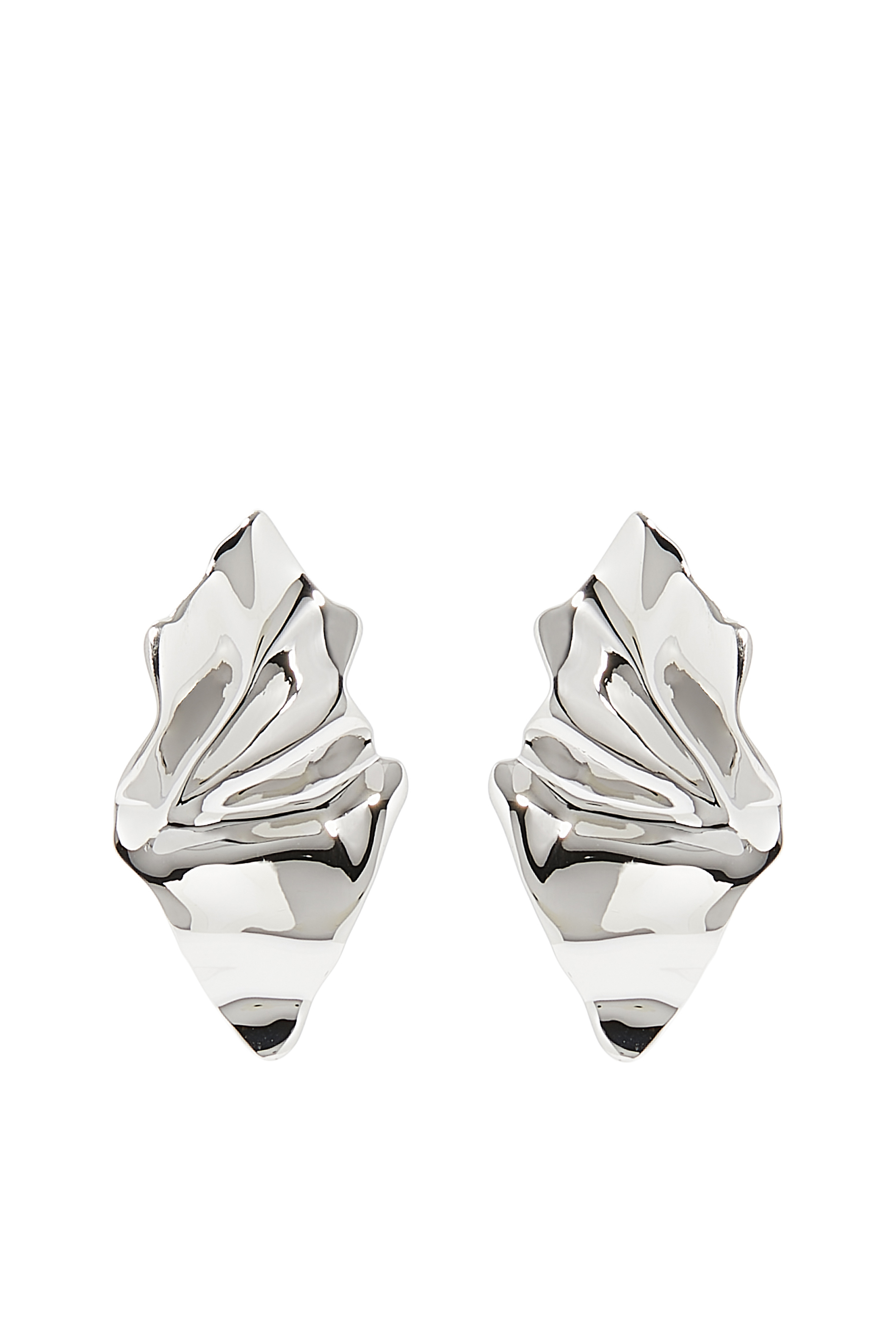 Crumpled Small Post Earrings, Rhodium Tone-Plated Brass, Surgical Steel