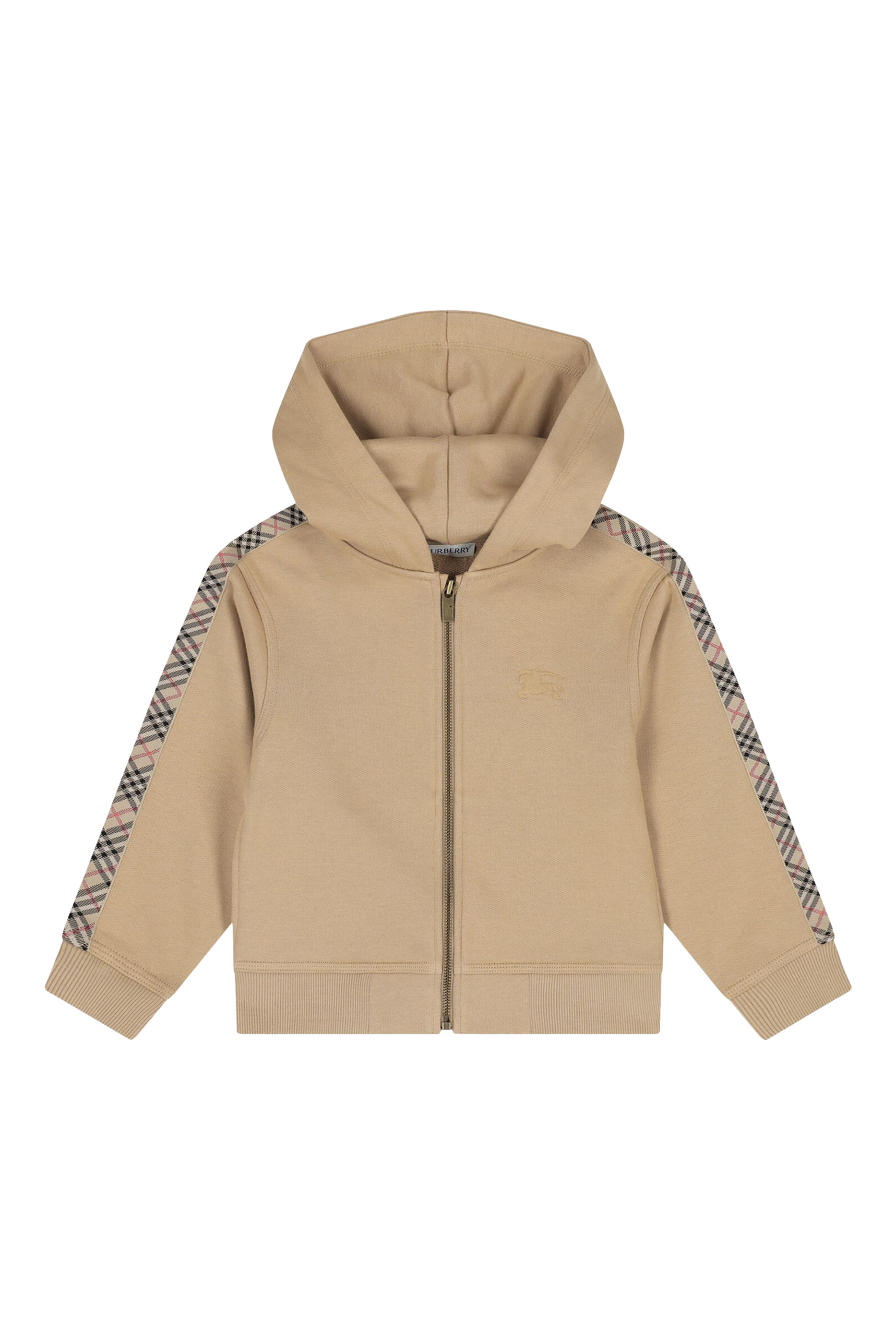 Kids Check Trim Cotton Zip Hoodie