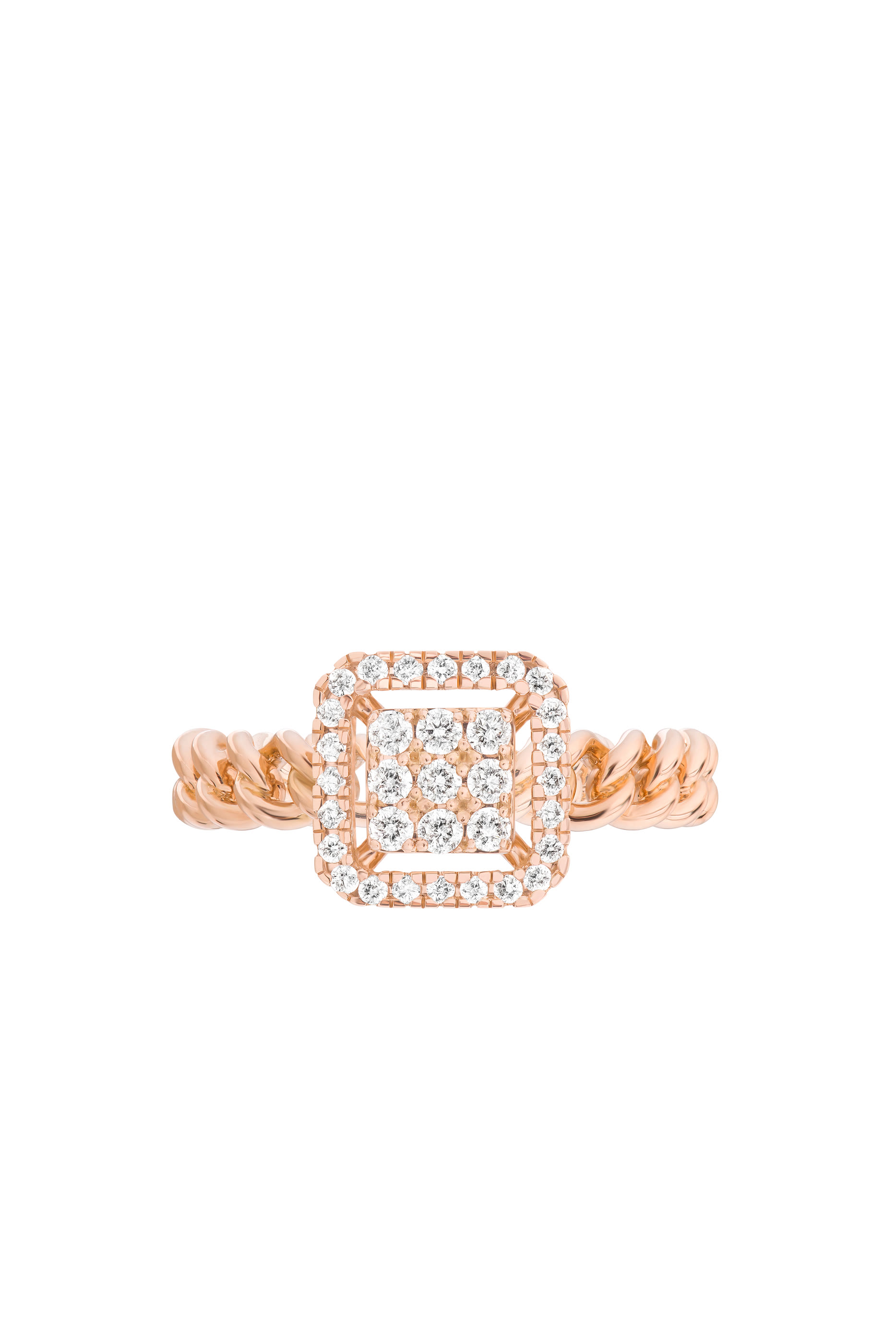 Quwa Square Single Ring, 18k Pink Gold & Diamonds