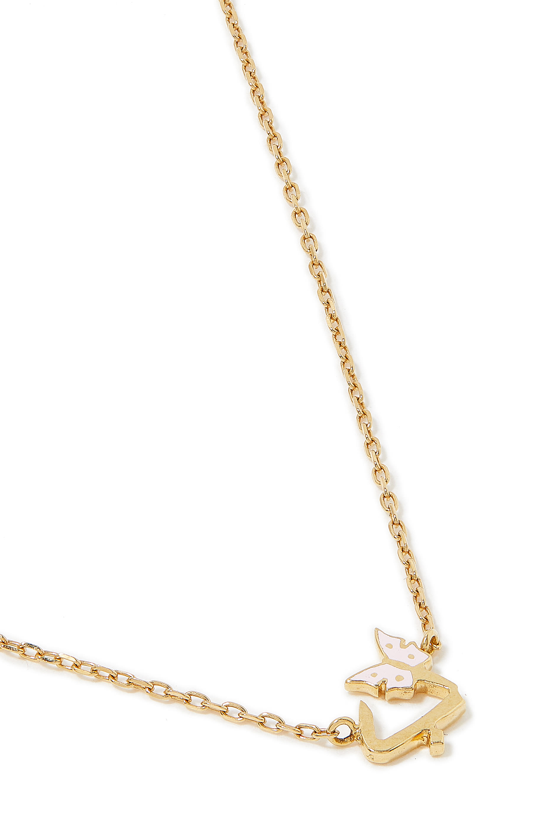 Kids 'BAA' Letter Butterfly Charm Necklace, 18k Yellow Gold