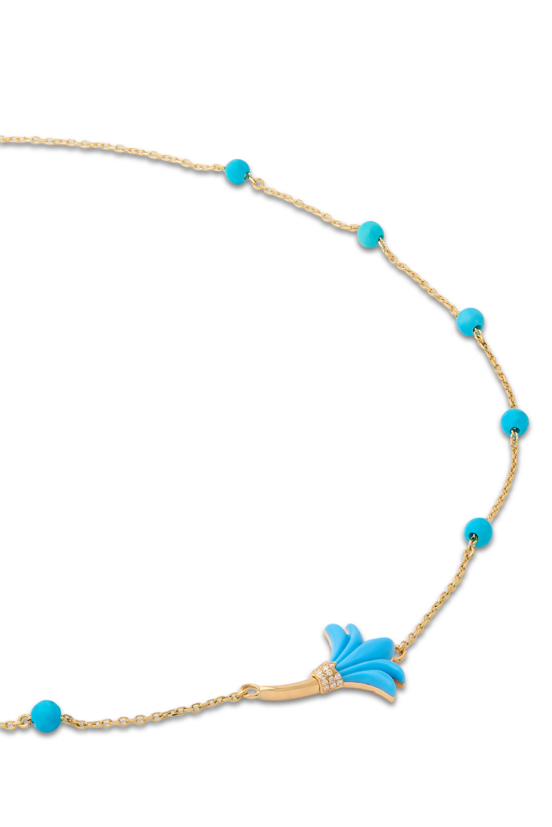 Psychedeliah Necklace, 18k Yellow Gold & Turquoise Beads, Diamonds